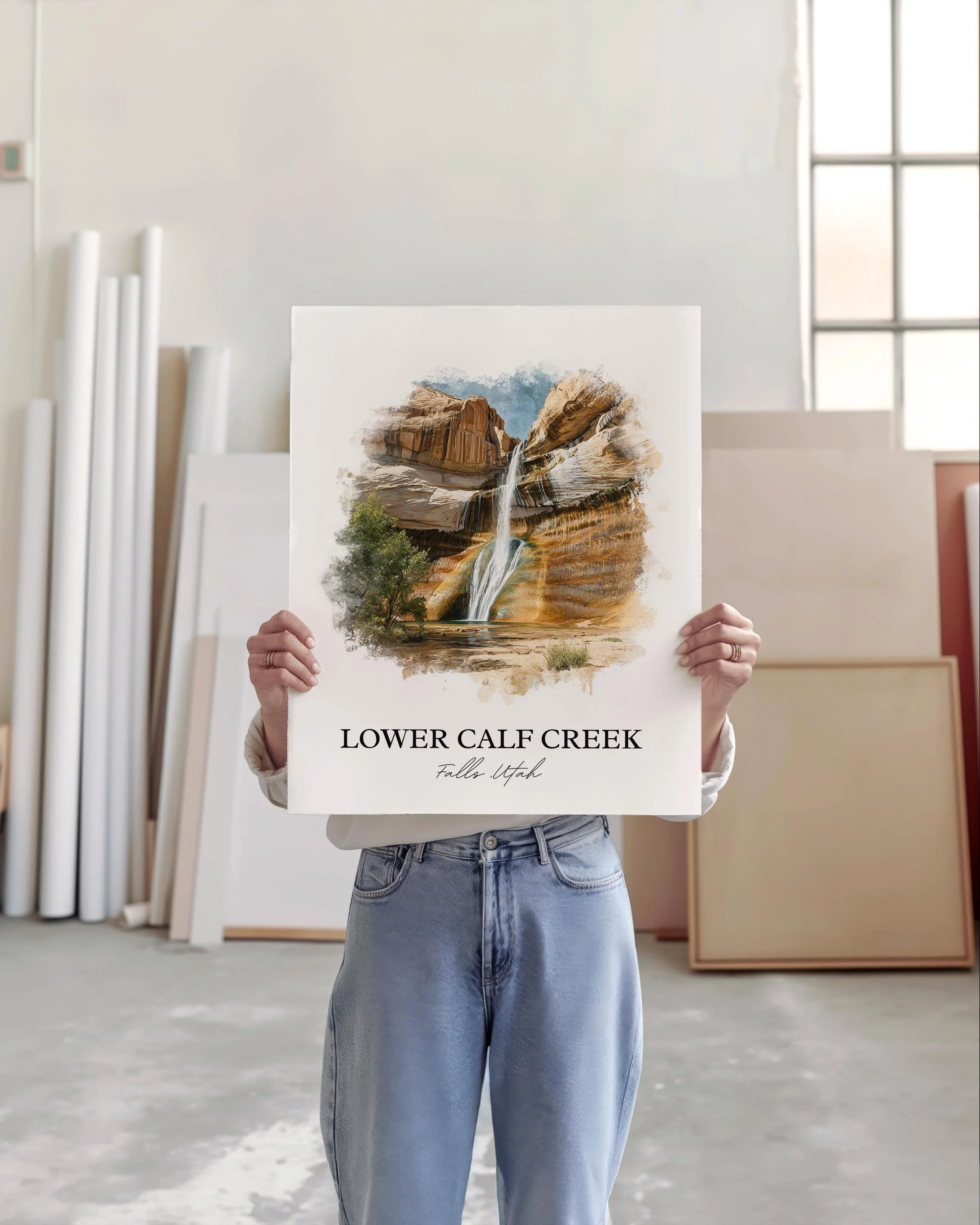 Lower Calf Creek Falls, Utah, USA – Watercolor Art Print - Image 6