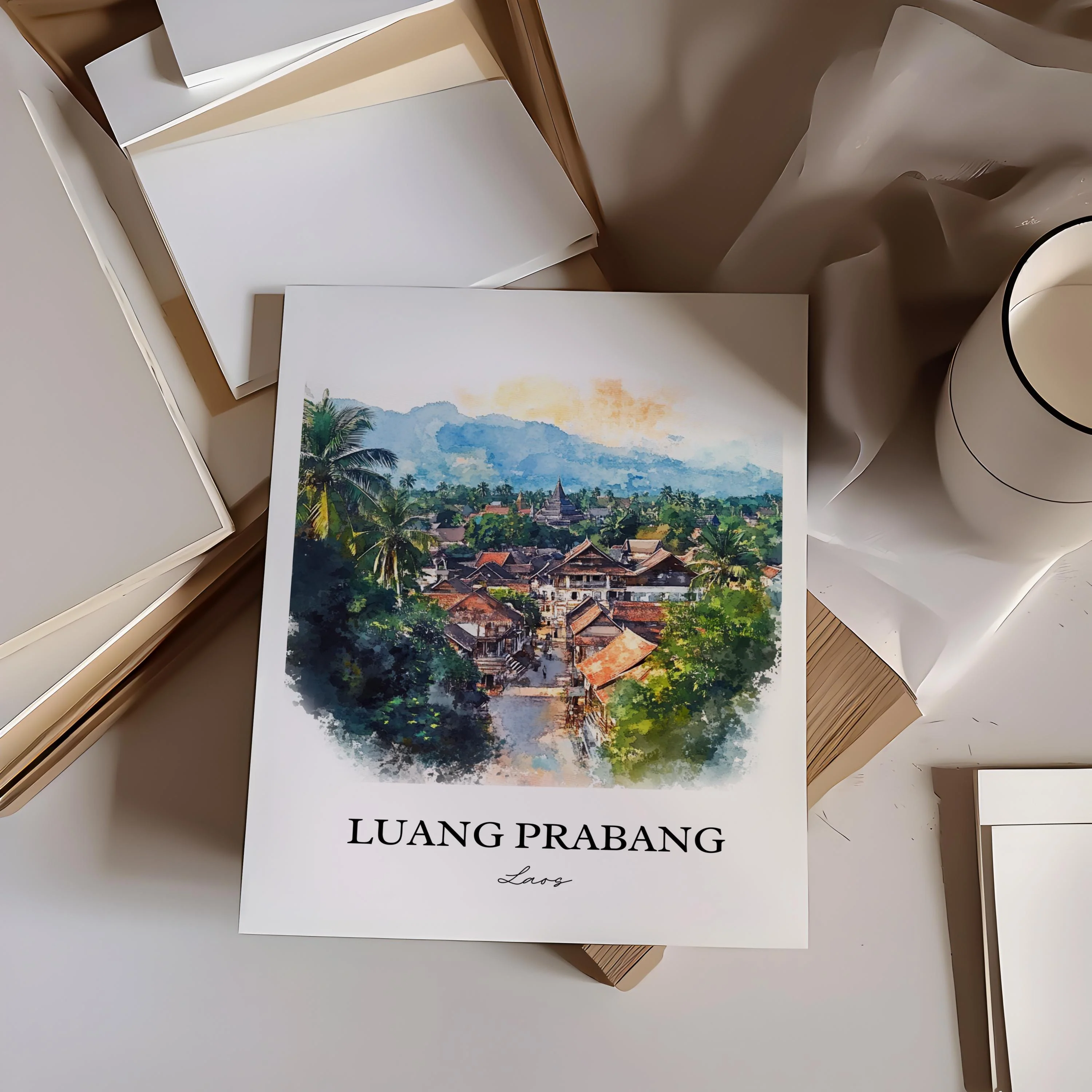 Luang Prabang, Laos – Watercolor Art Print - Image 5