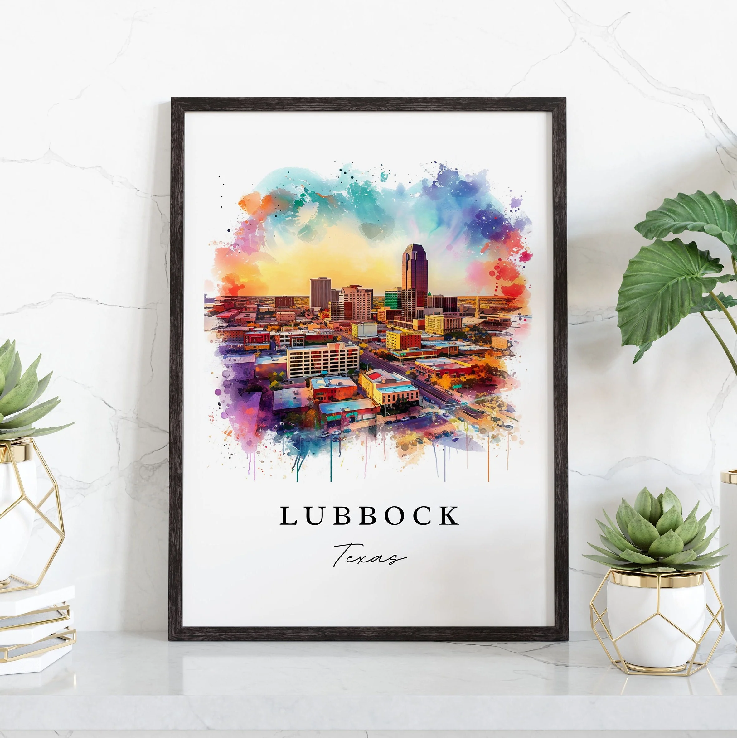 Lubbock, Texas Watercolor Art Print - Image 5