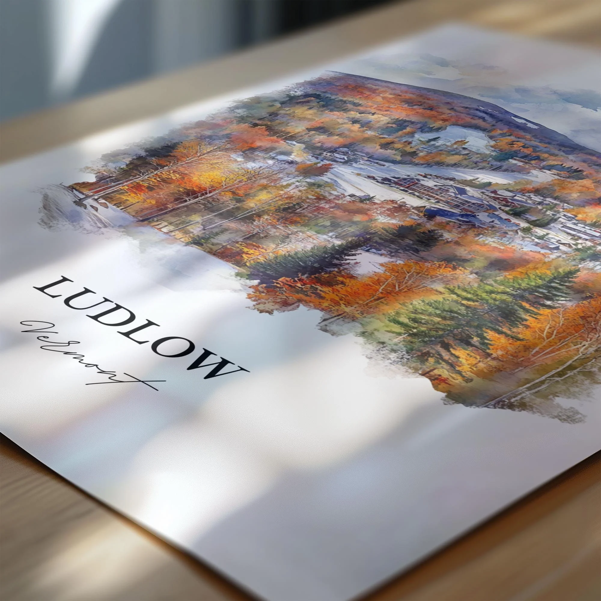 Ludlow, Vermont, USA – Watercolor Art Print of Okemo Mountain - Image 2