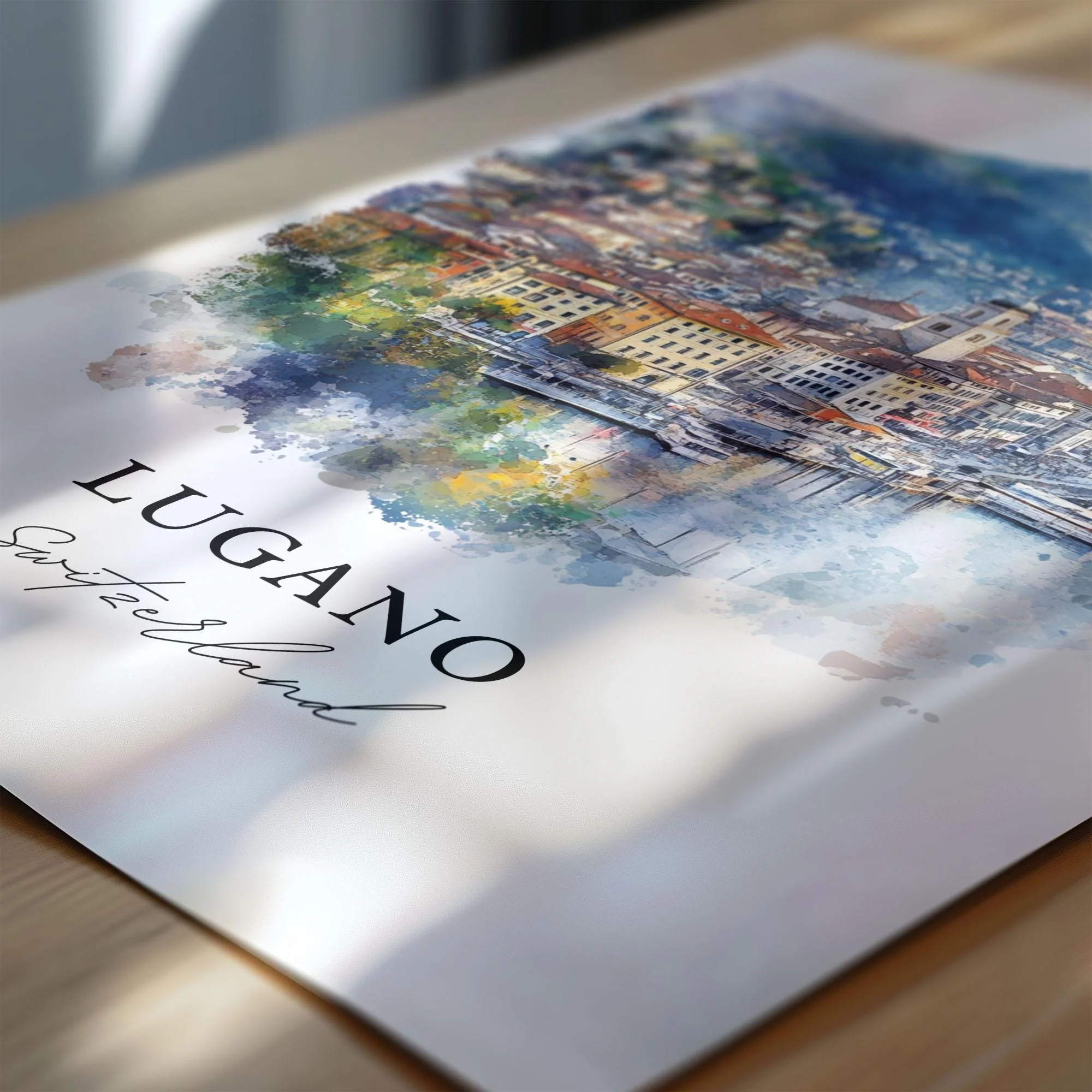 Lugano, Switzerland – Watercolor Art Print - Image 2