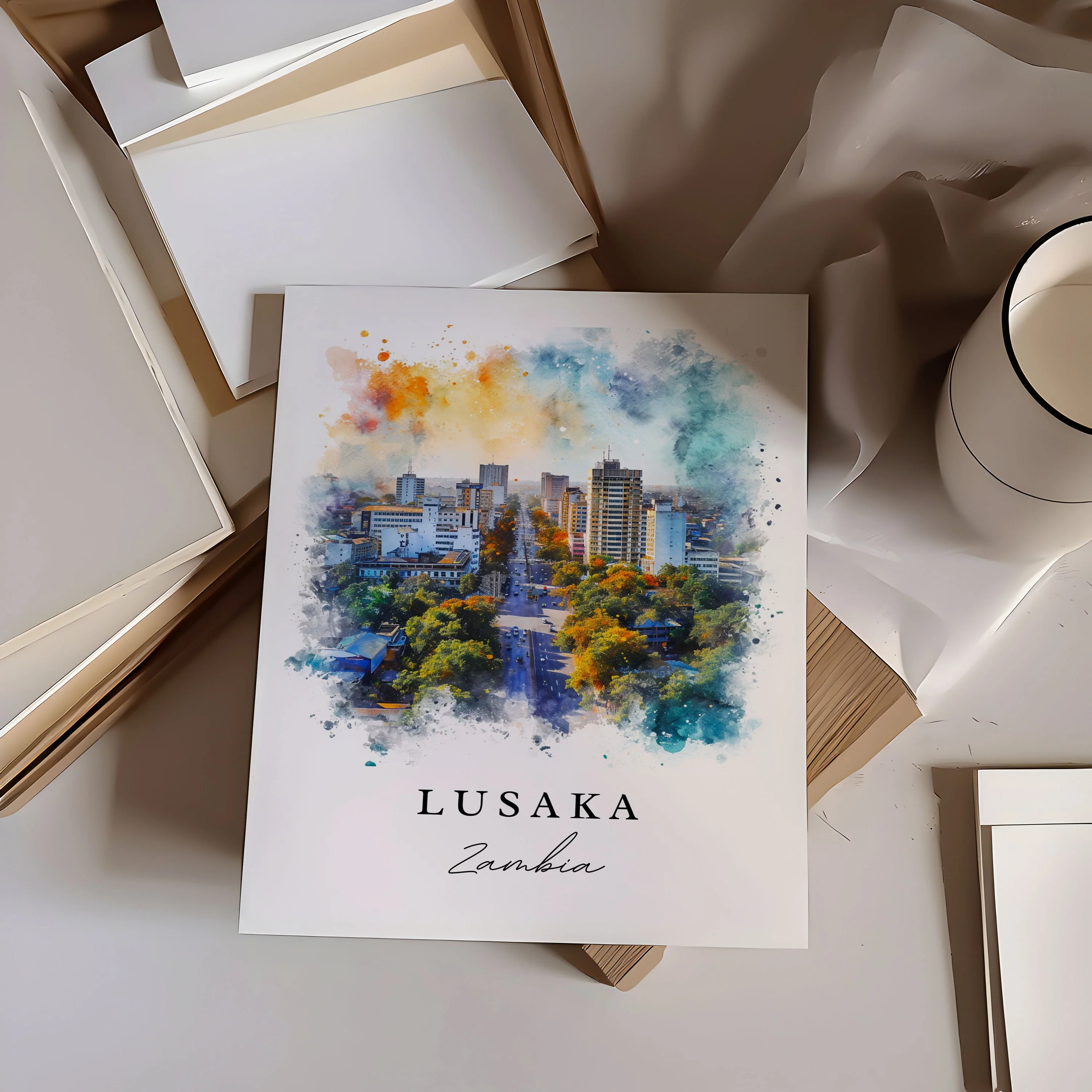 Lusaka, Zambia – Watercolor Art Print - Image 2