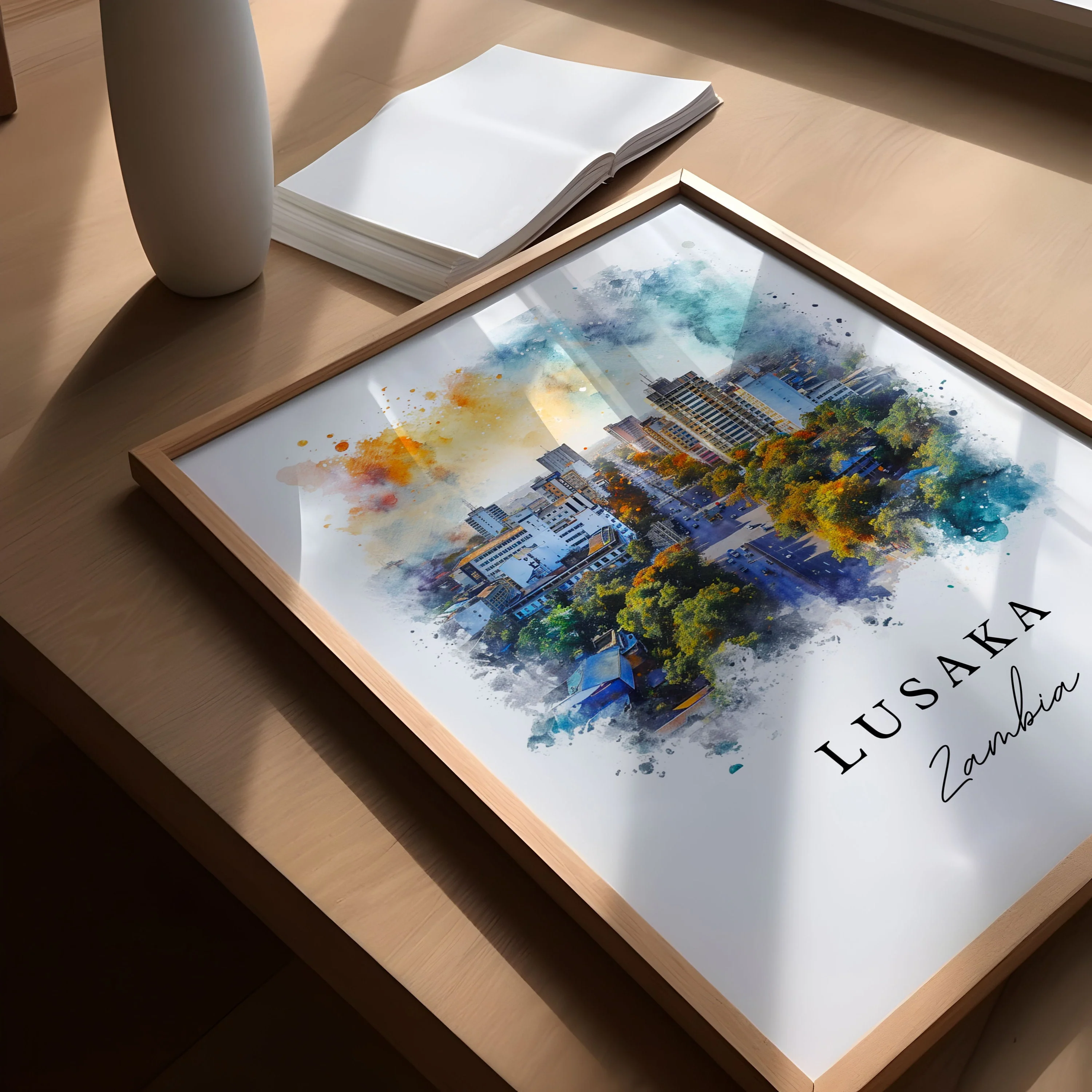 Lusaka, Zambia – Watercolor Art Print - Image 3