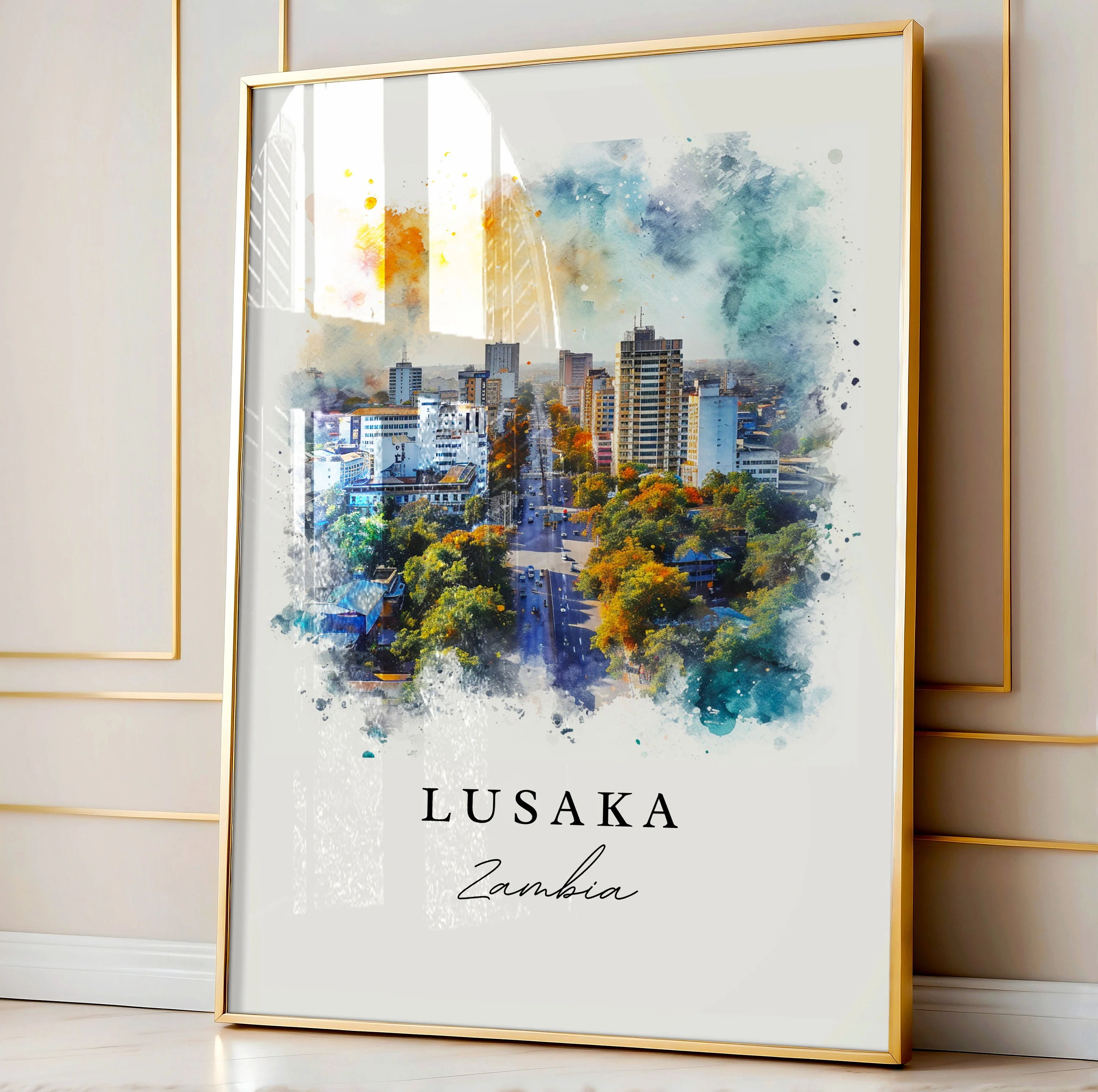 Lusaka, Zambia – Watercolor Art Print - Image 4