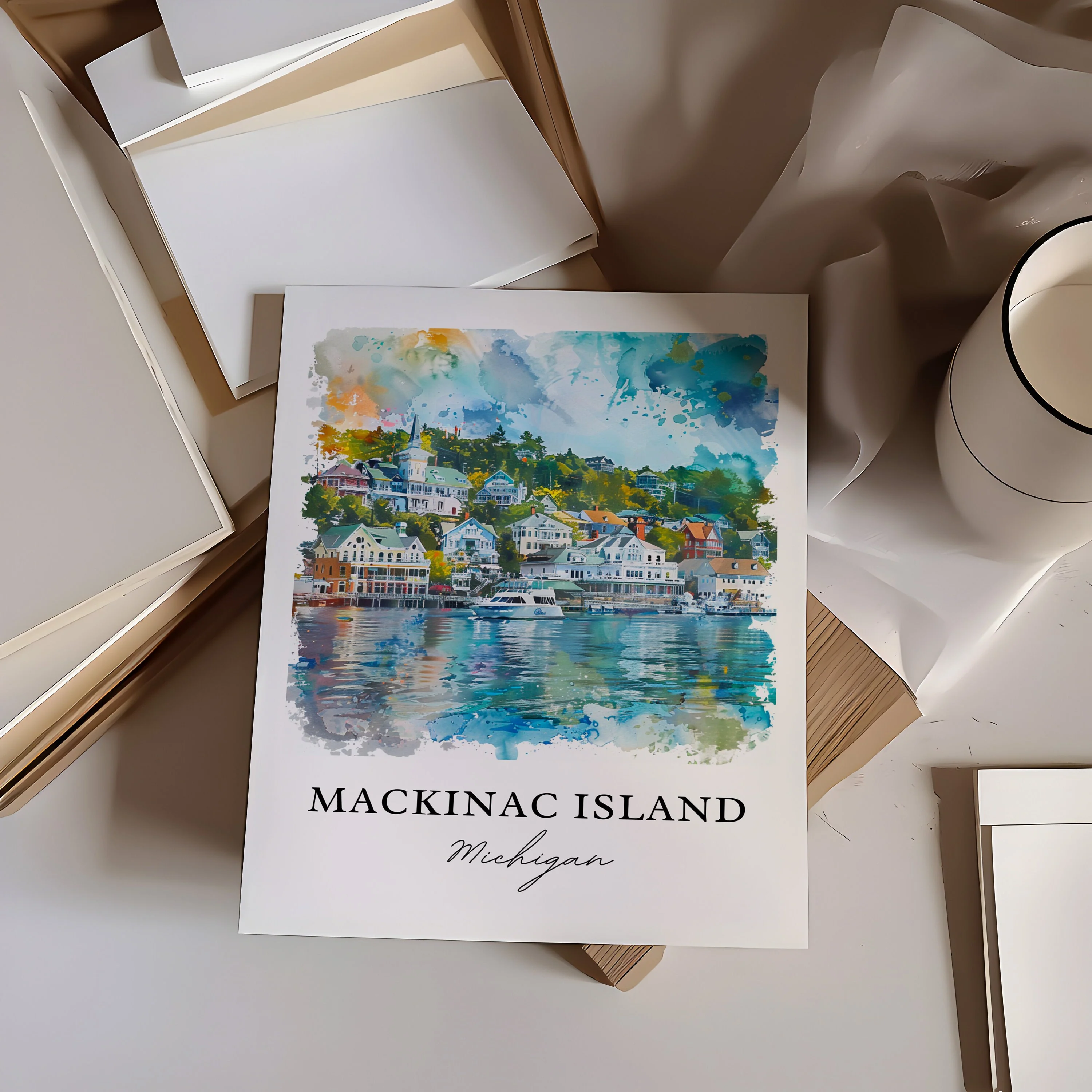 Mackinac Island, USA – Watercolor Art Print of Lake Huron - Image 2