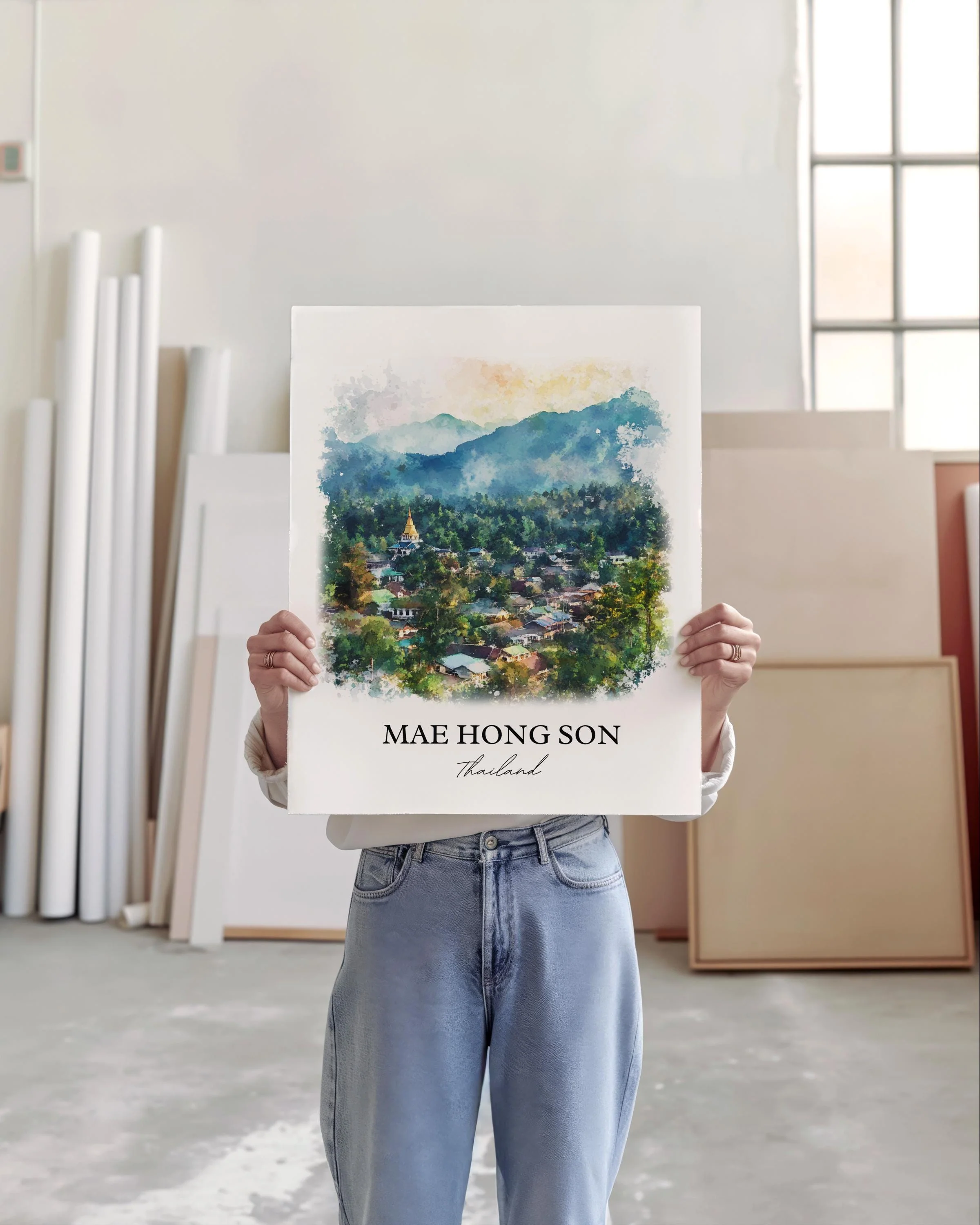 Mae Hong Son, Thailand – Watercolor Art Print - Image 4