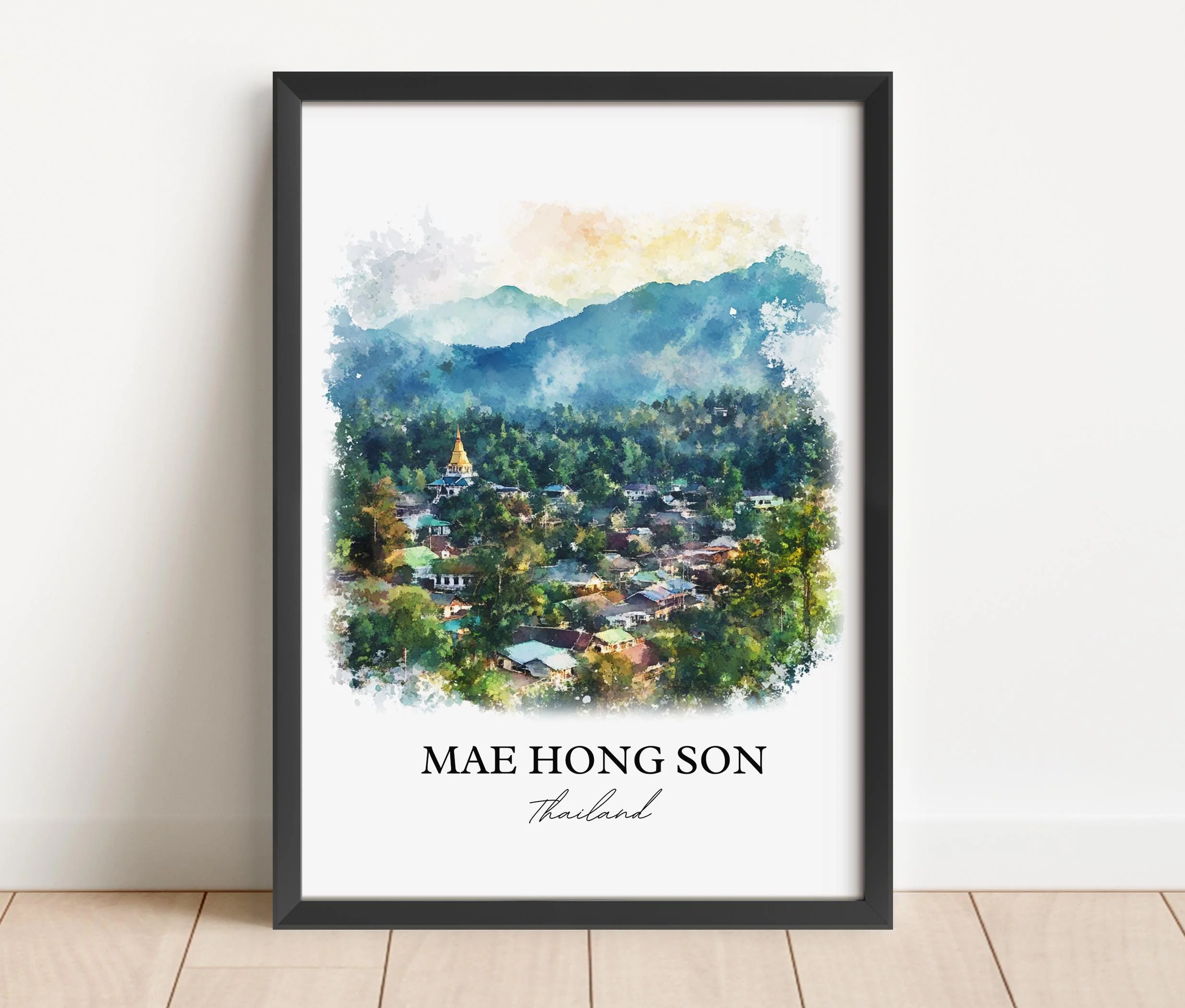 Mae Hong Son, Thailand – Watercolor Art Print - Image 6