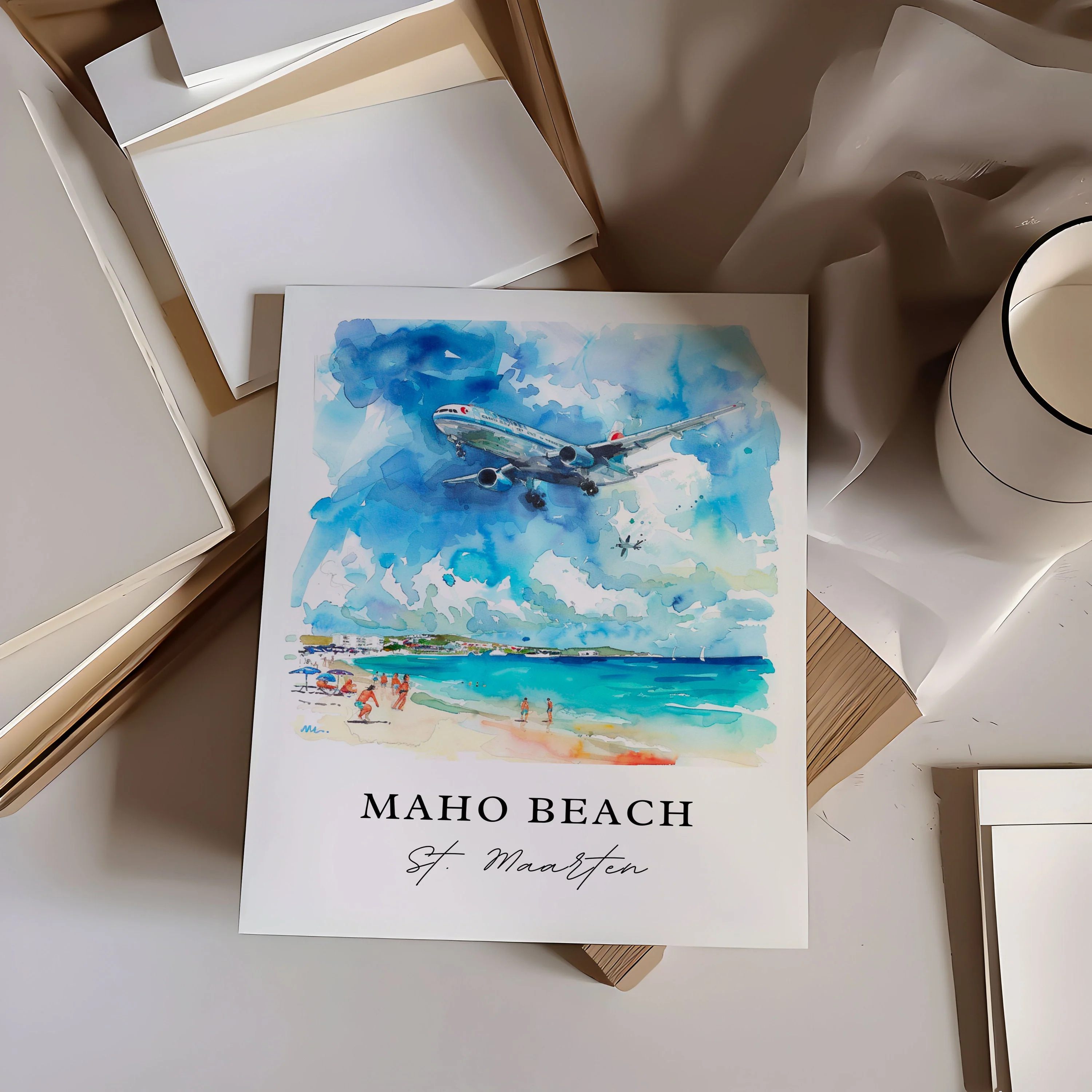 Maho Beach, St. Maarten – Watercolor Art Print - Image 2