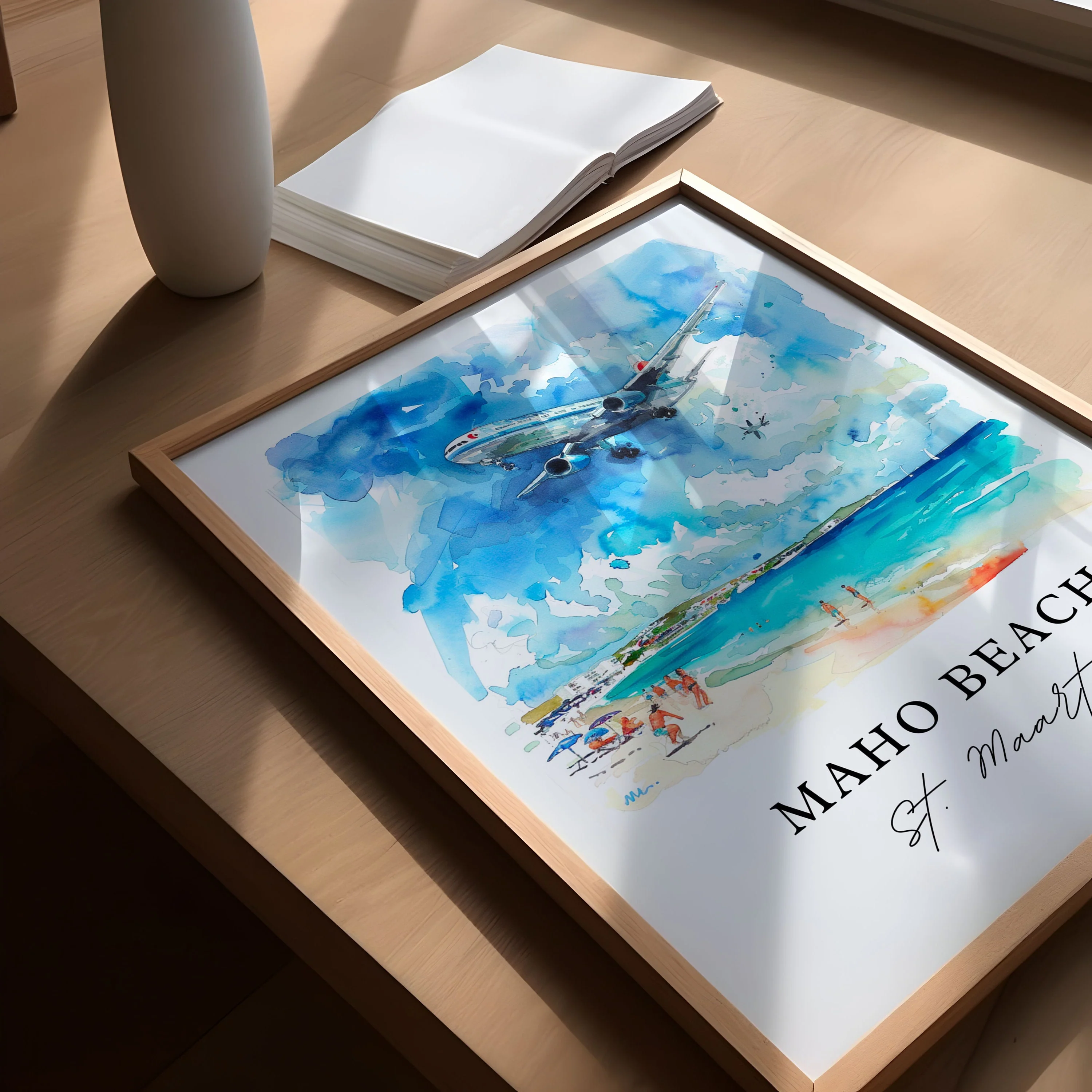 Maho Beach, St. Maarten – Watercolor Art Print - Image 3