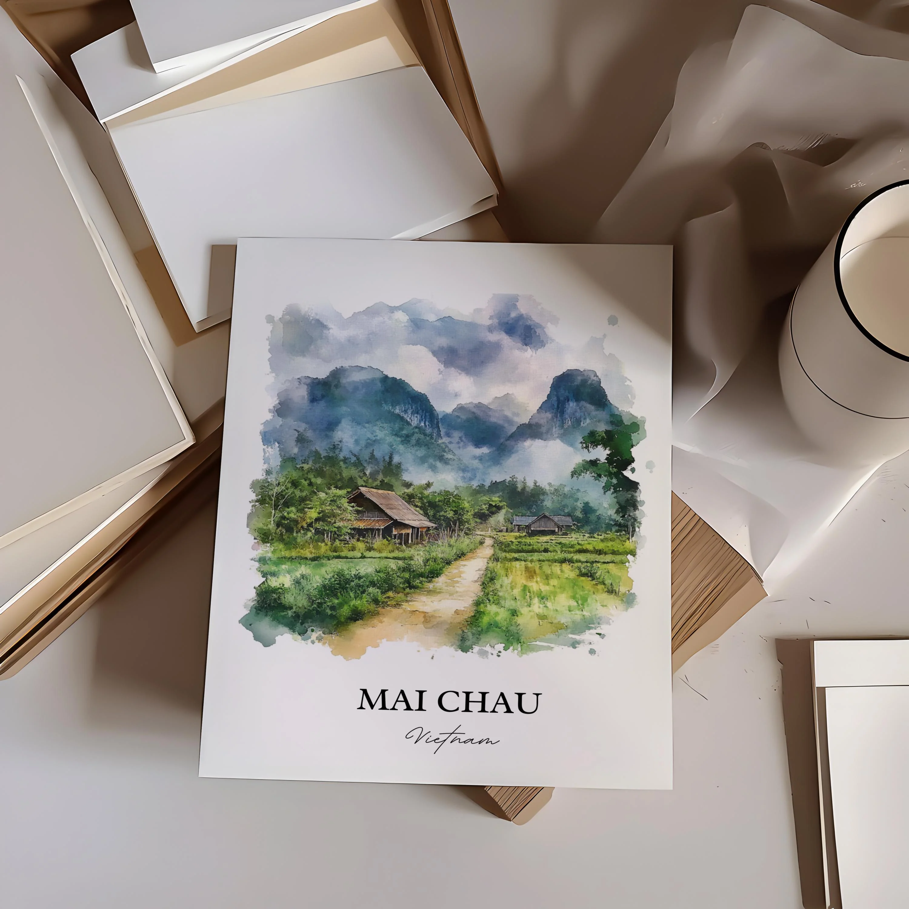 Mai Chau, Vietnam – Watercolor Art Print - Image 6