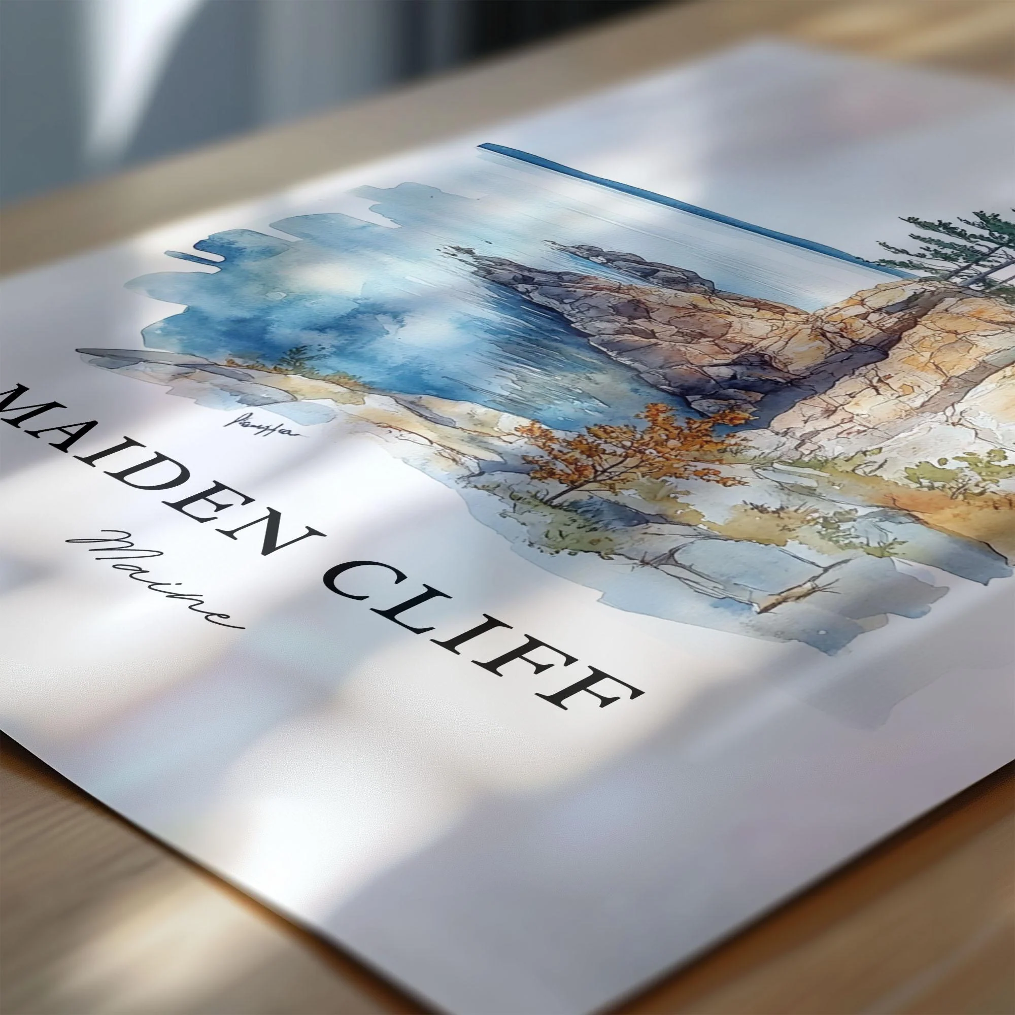 Maiden Cliff, ME, Maine – Watercolor Art Print - Image 2
