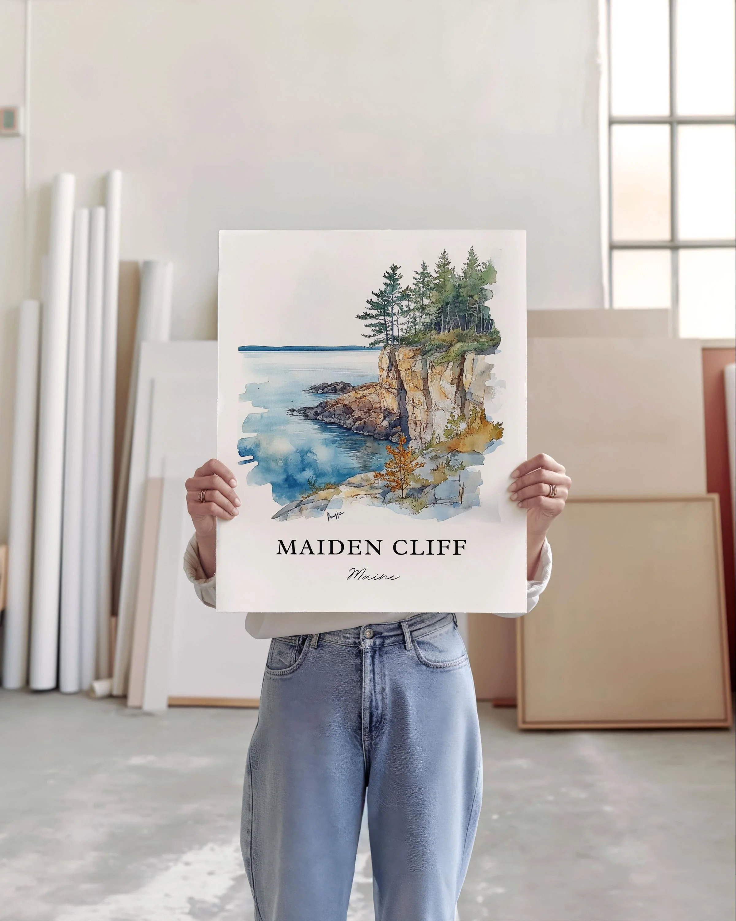 Maiden Cliff, ME, Maine – Watercolor Art Print - Image 4