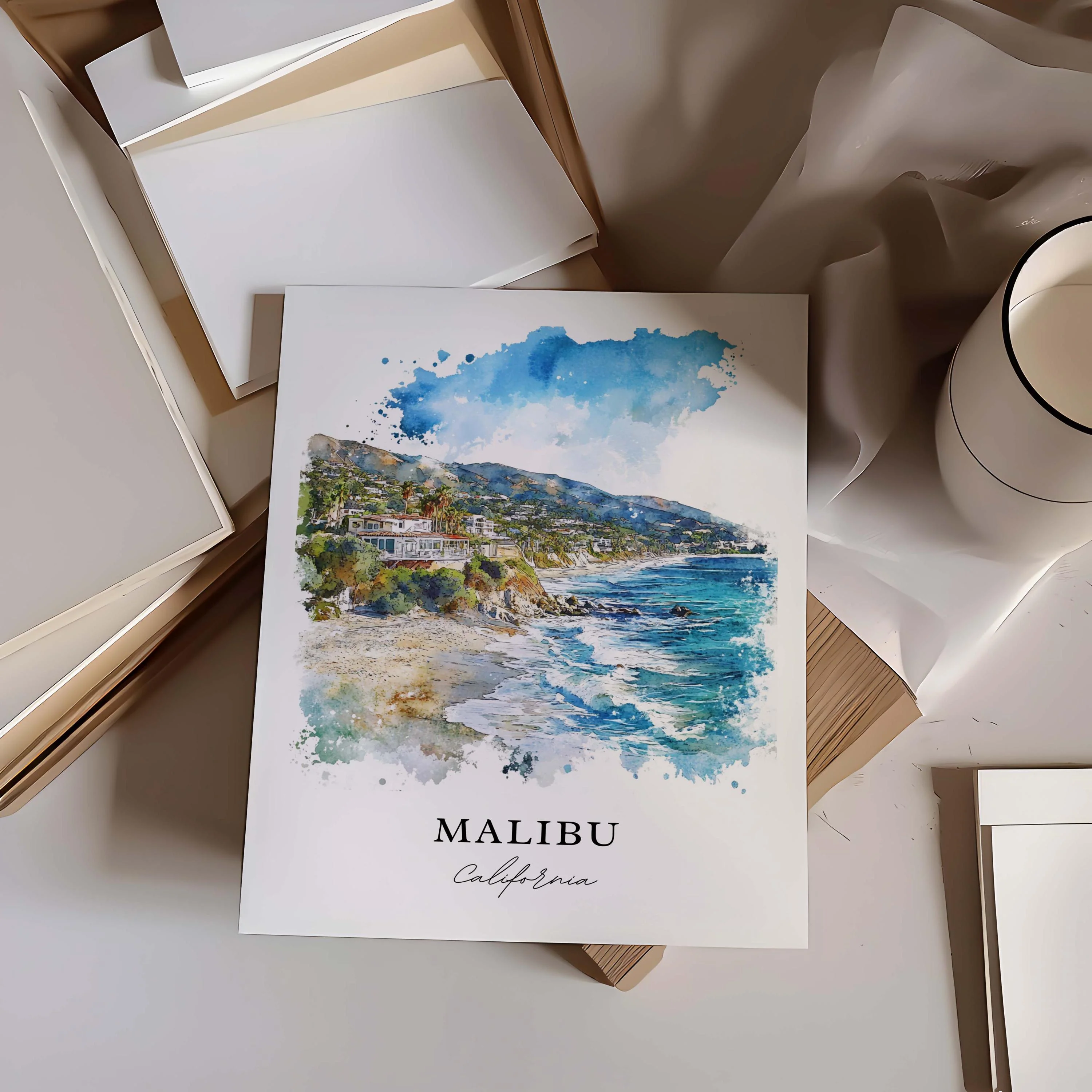 Malibu, California, California – Watercolor Art Print - Image 2