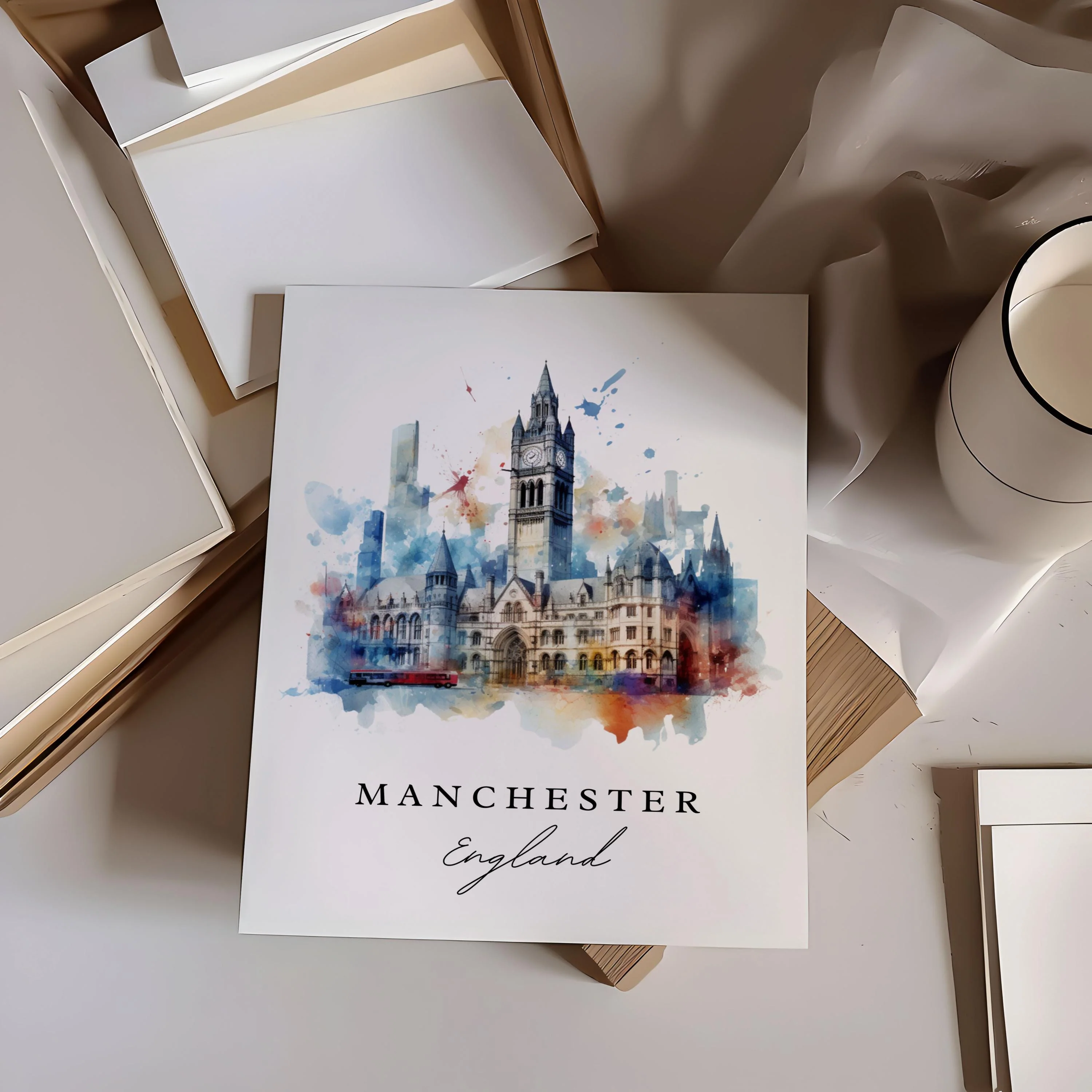 Manchester, England – Watercolor Art Print - Image 2