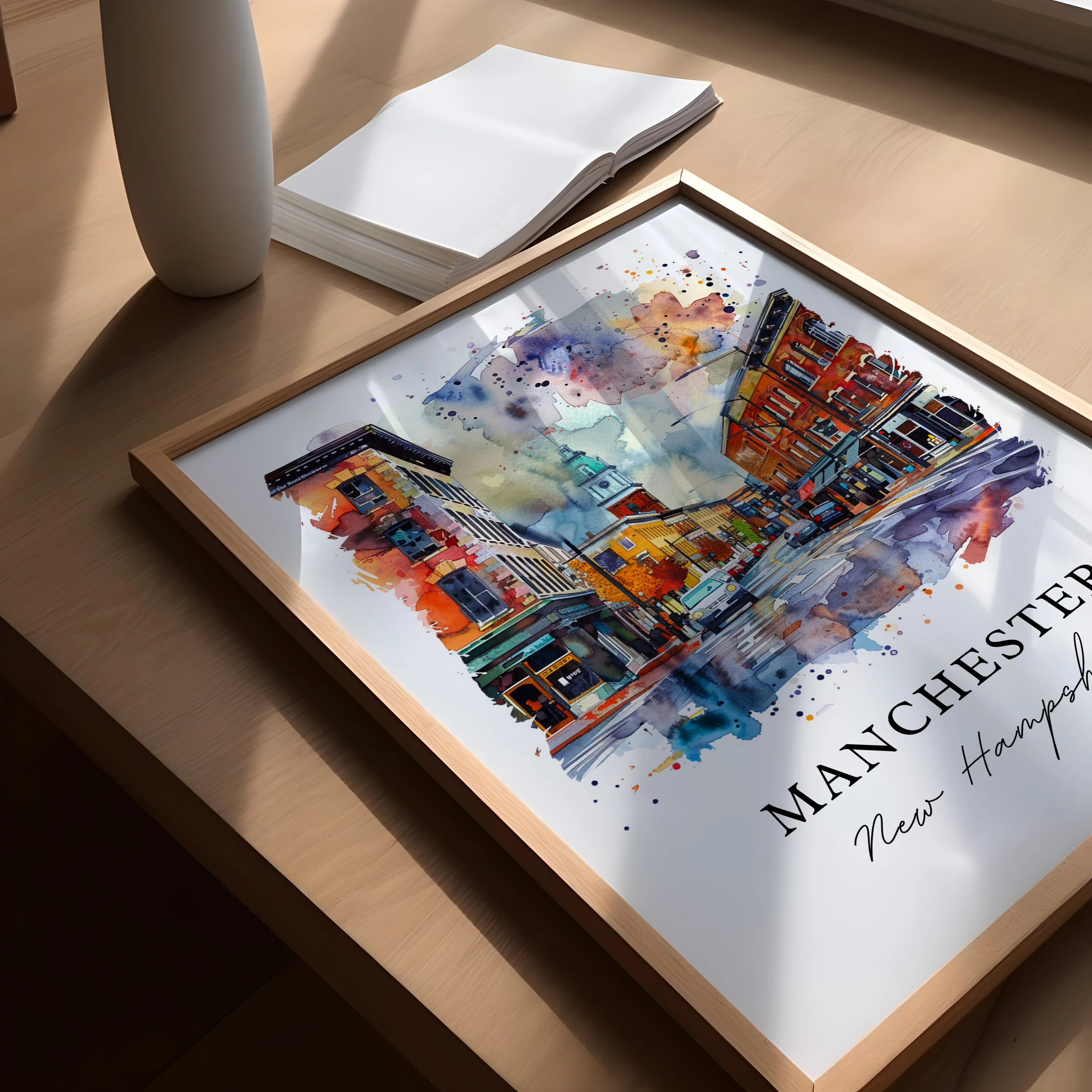 Manchester, NH, USA – Watercolor Art Print - Image 3