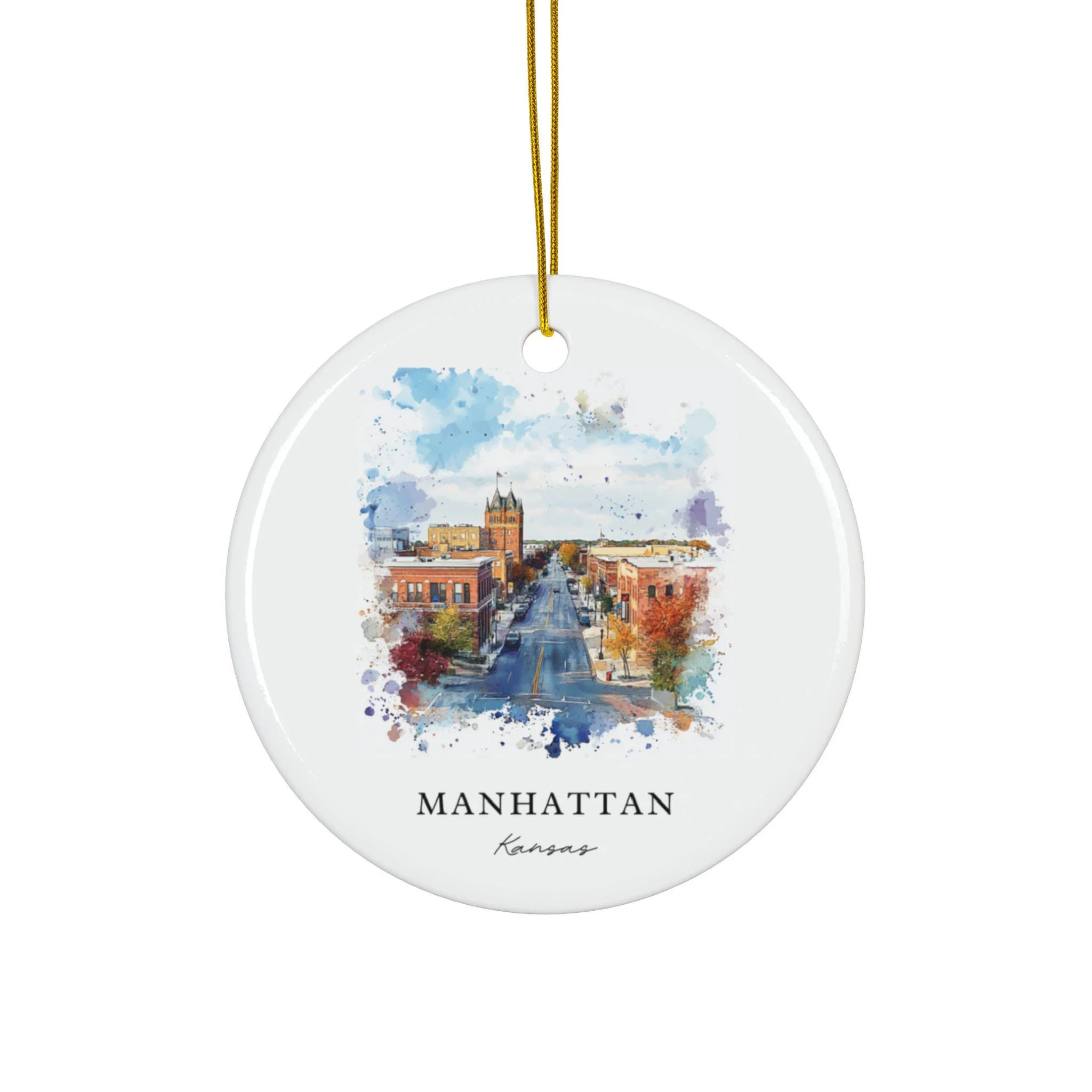 Manhattan Kansas Ornament: Manhattan KS Souvenir, Big Blue River Decor, and Authentic Kansas State Univ Xmas Gift