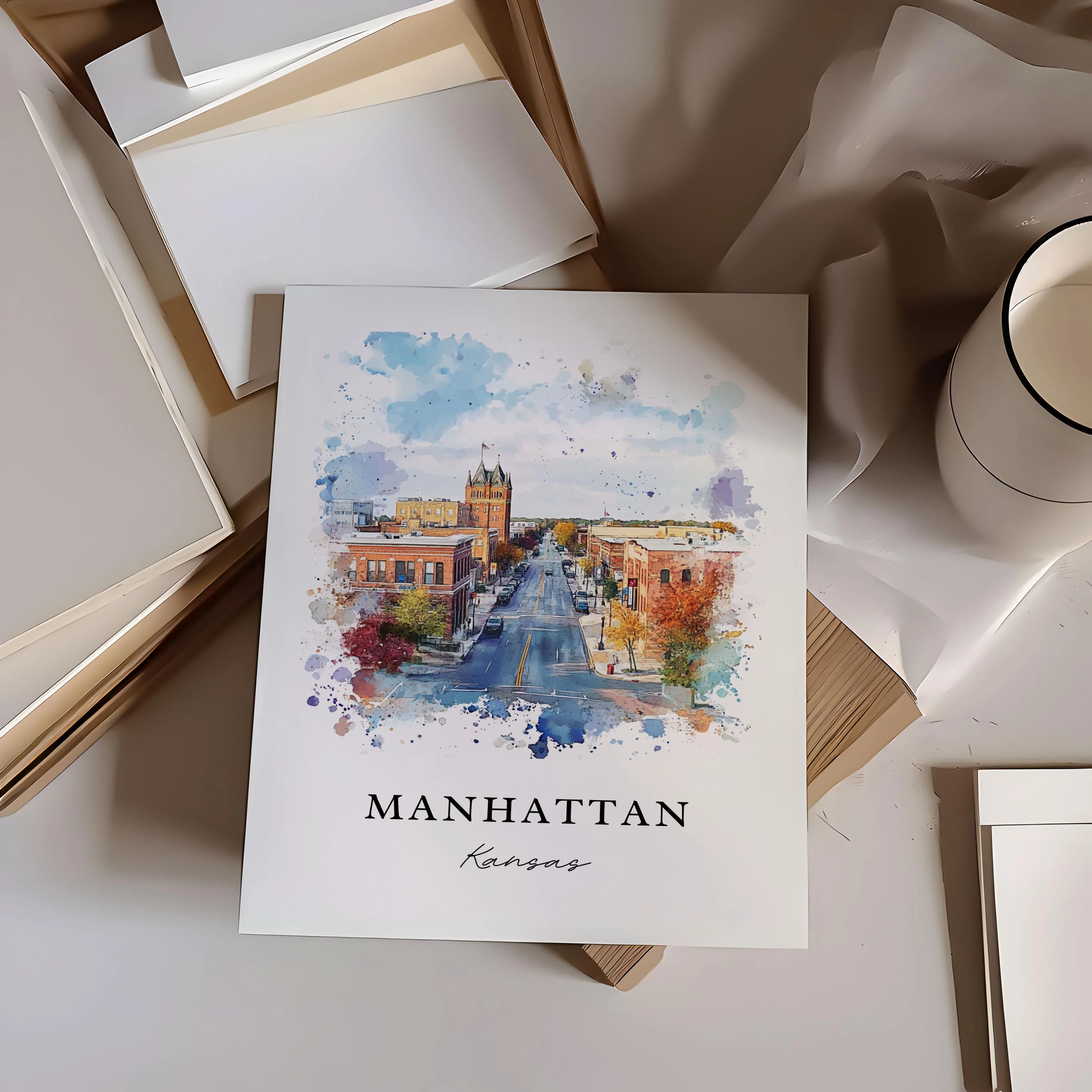 Manhattan, Kansas, Kansas – Watercolor Art Print - Image 2