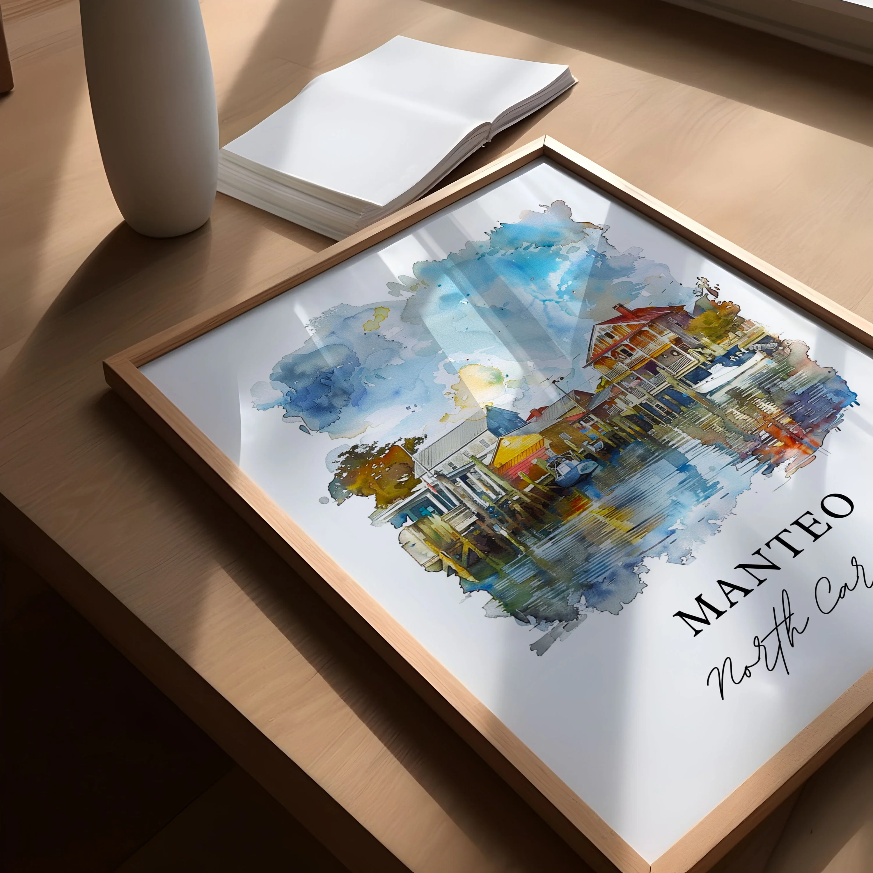 Manteo, North Carolina Watercolor Art Print - Image 3