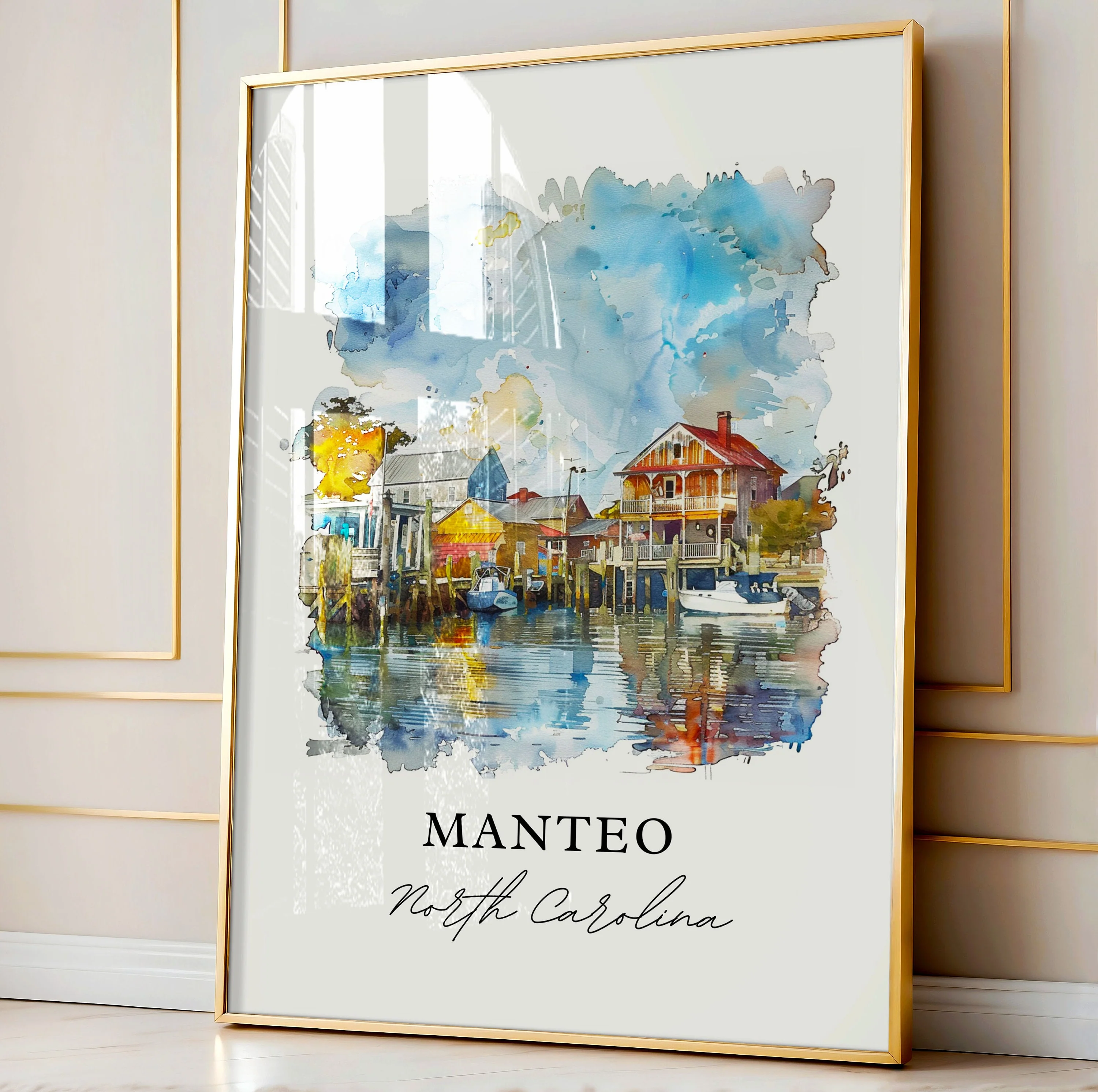 Manteo, North Carolina Watercolor Art Print - Image 4