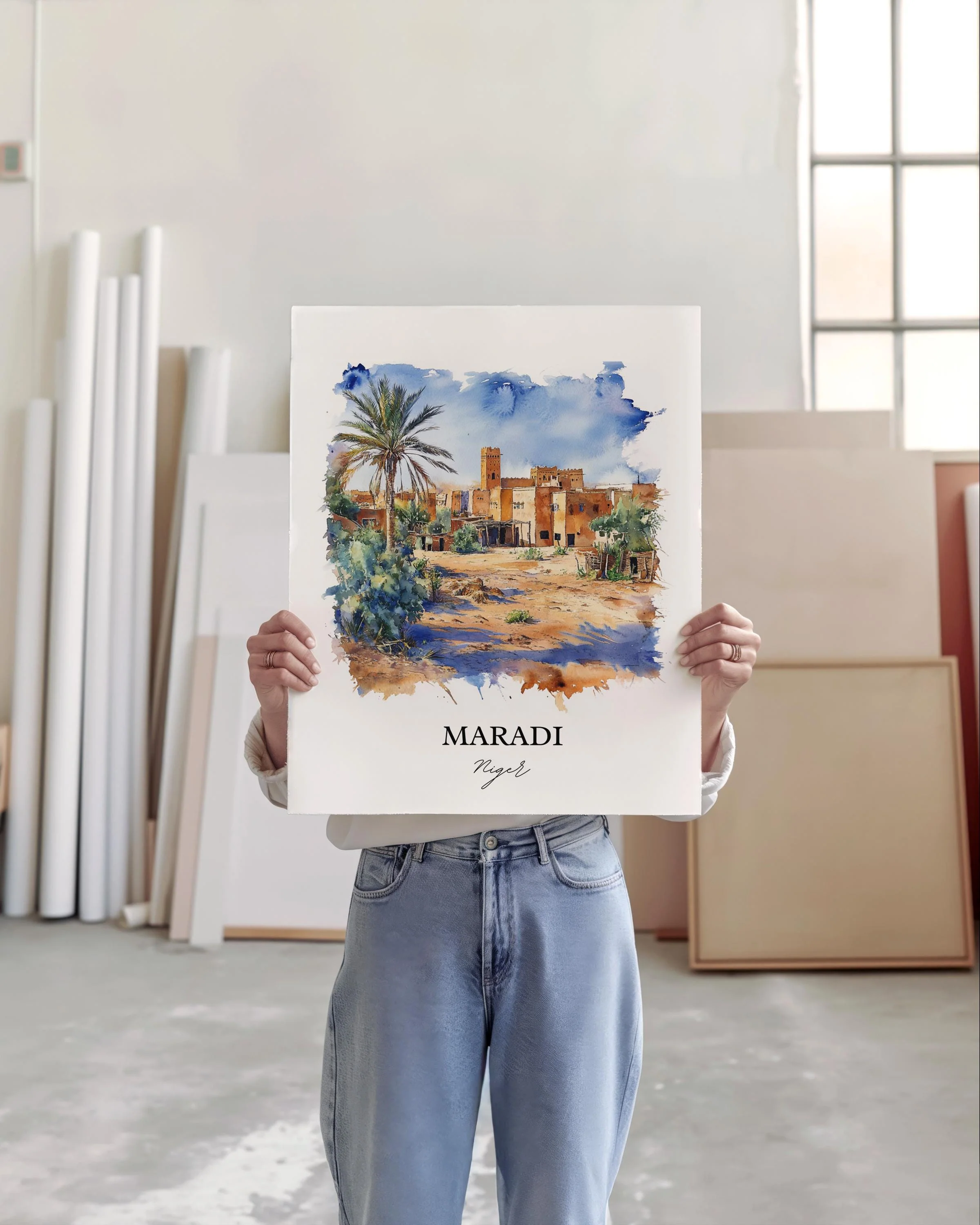 Maradi, Niger – Watercolor Art Print - Image 4
