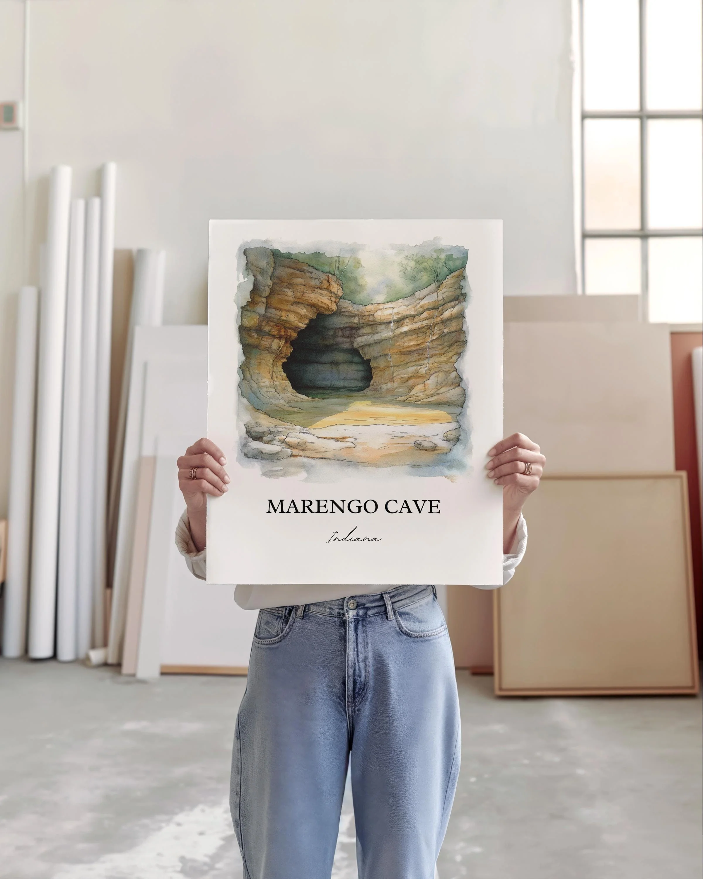 Marengo Cave, Indiana, Indiana – Watercolor Art Print - Image 3