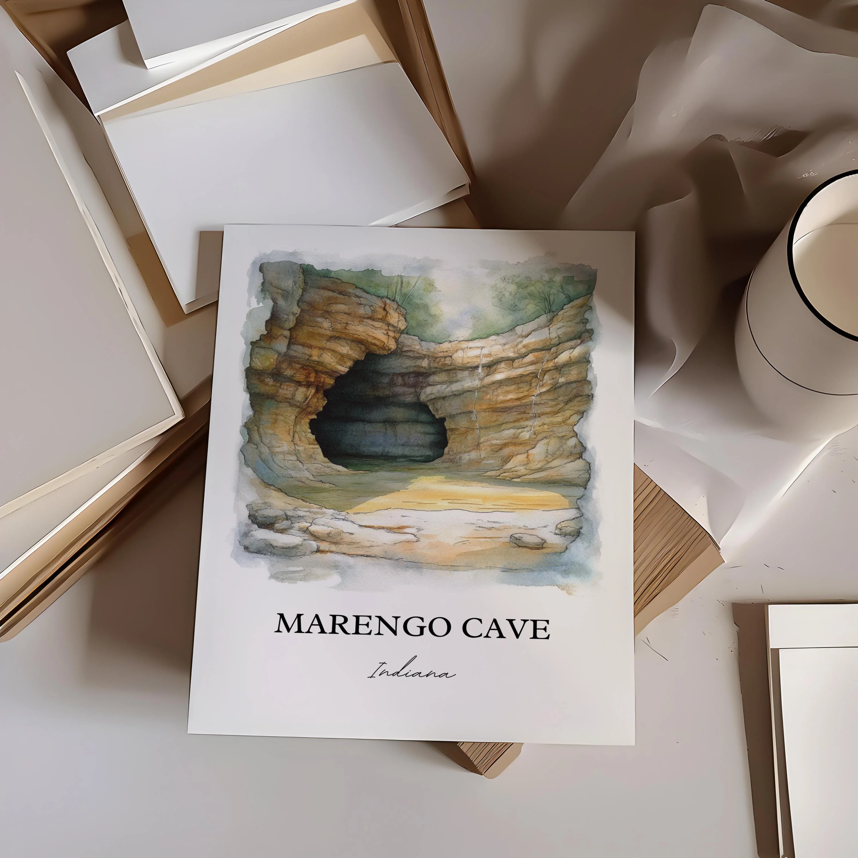 Marengo Cave, Indiana, Indiana – Watercolor Art Print - Image 4