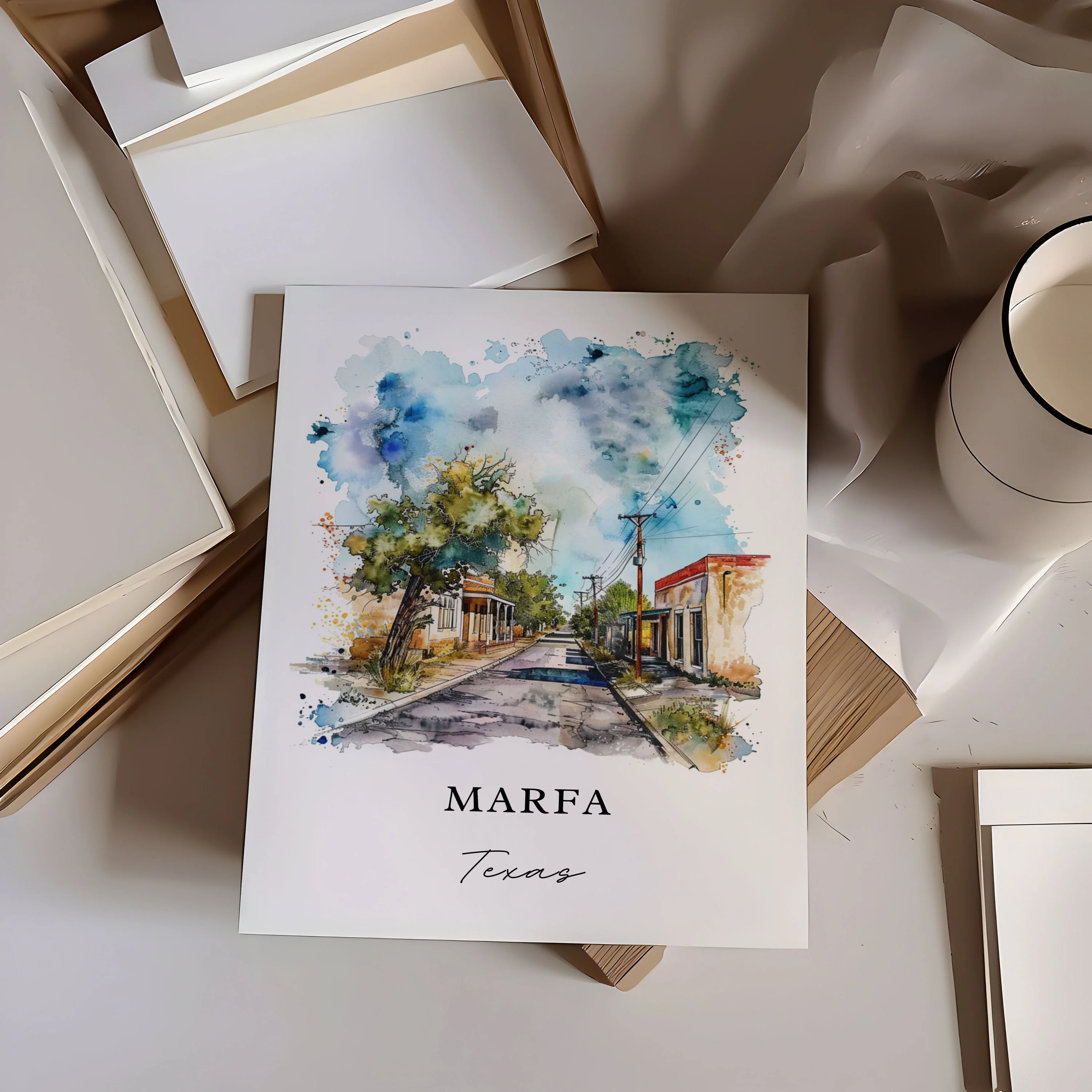 Marfa, Texas, Texas – Watercolor Art Print - Image 2