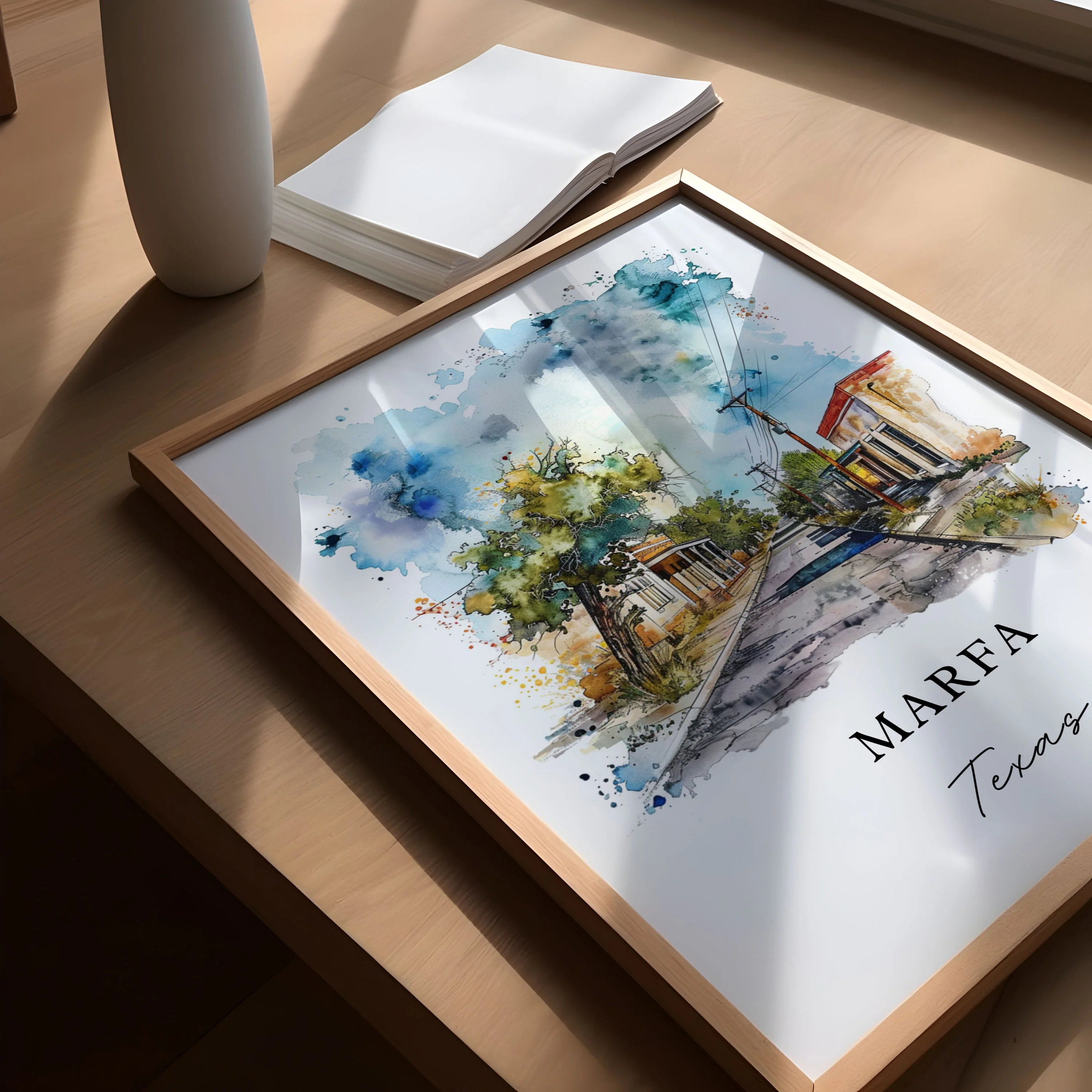 Marfa, Texas, Texas – Watercolor Art Print - Image 3