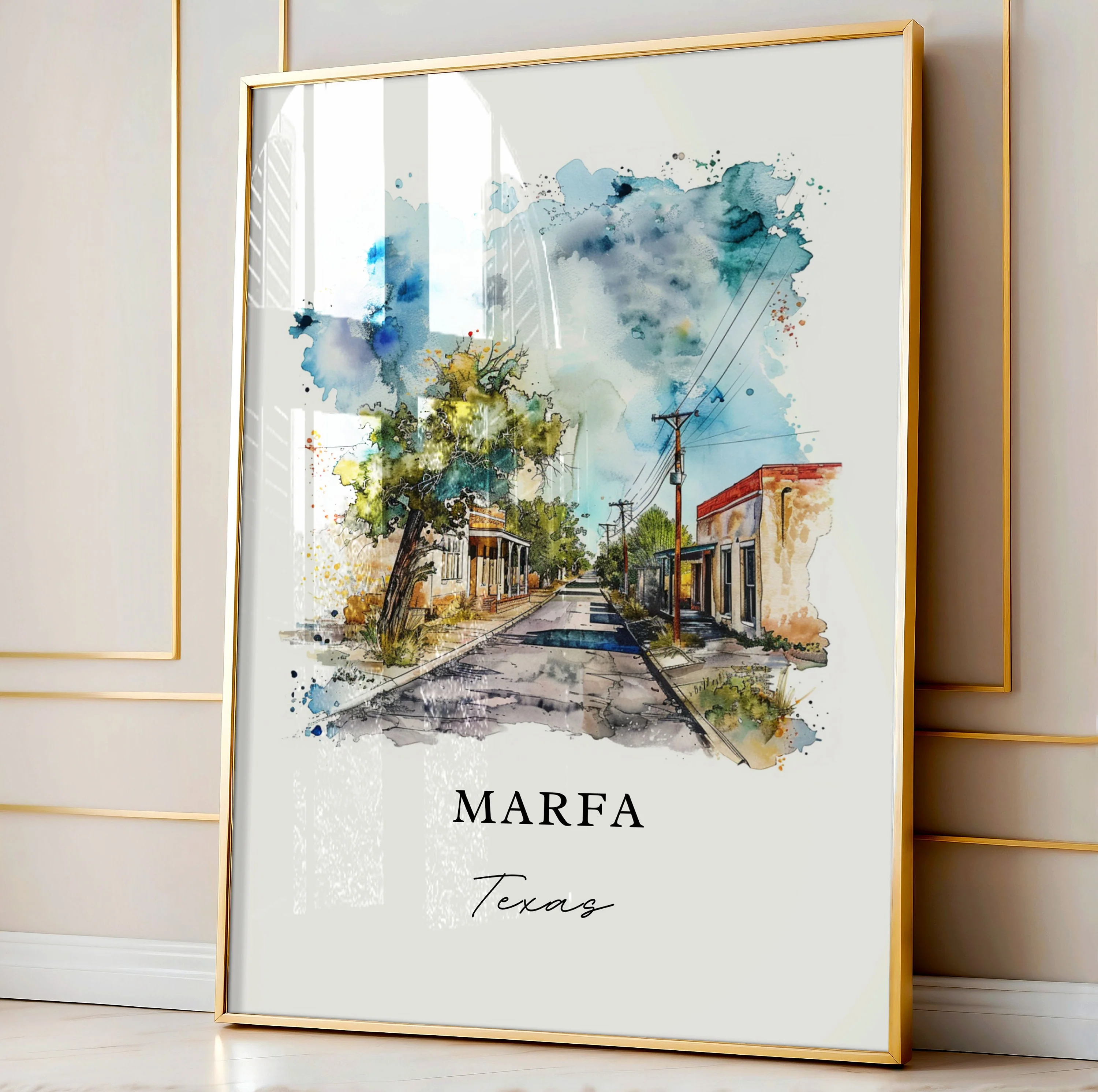 Marfa, Texas, Texas – Watercolor Art Print - Image 4