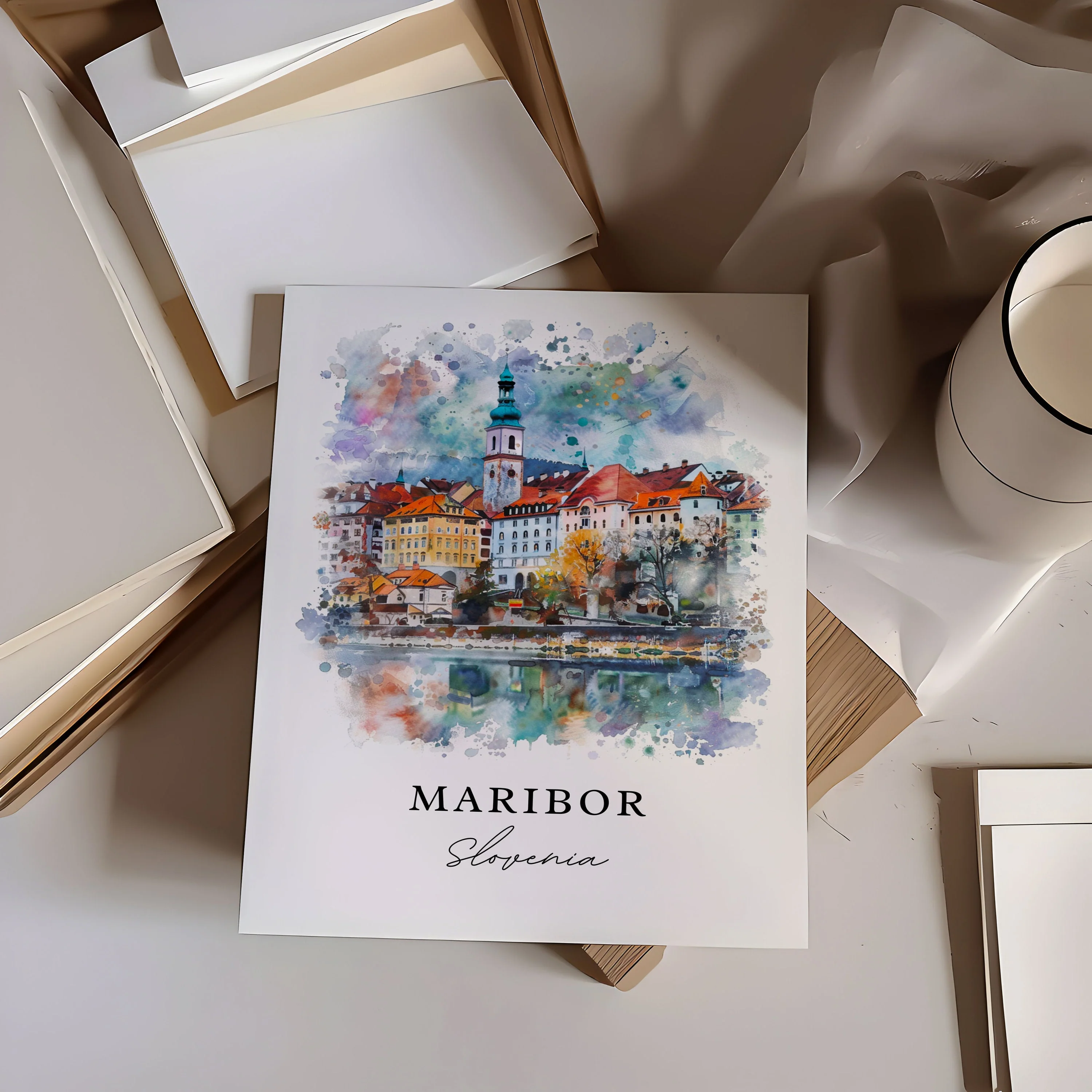 Maribor, Slovenia – Watercolor Art Print - Image 3