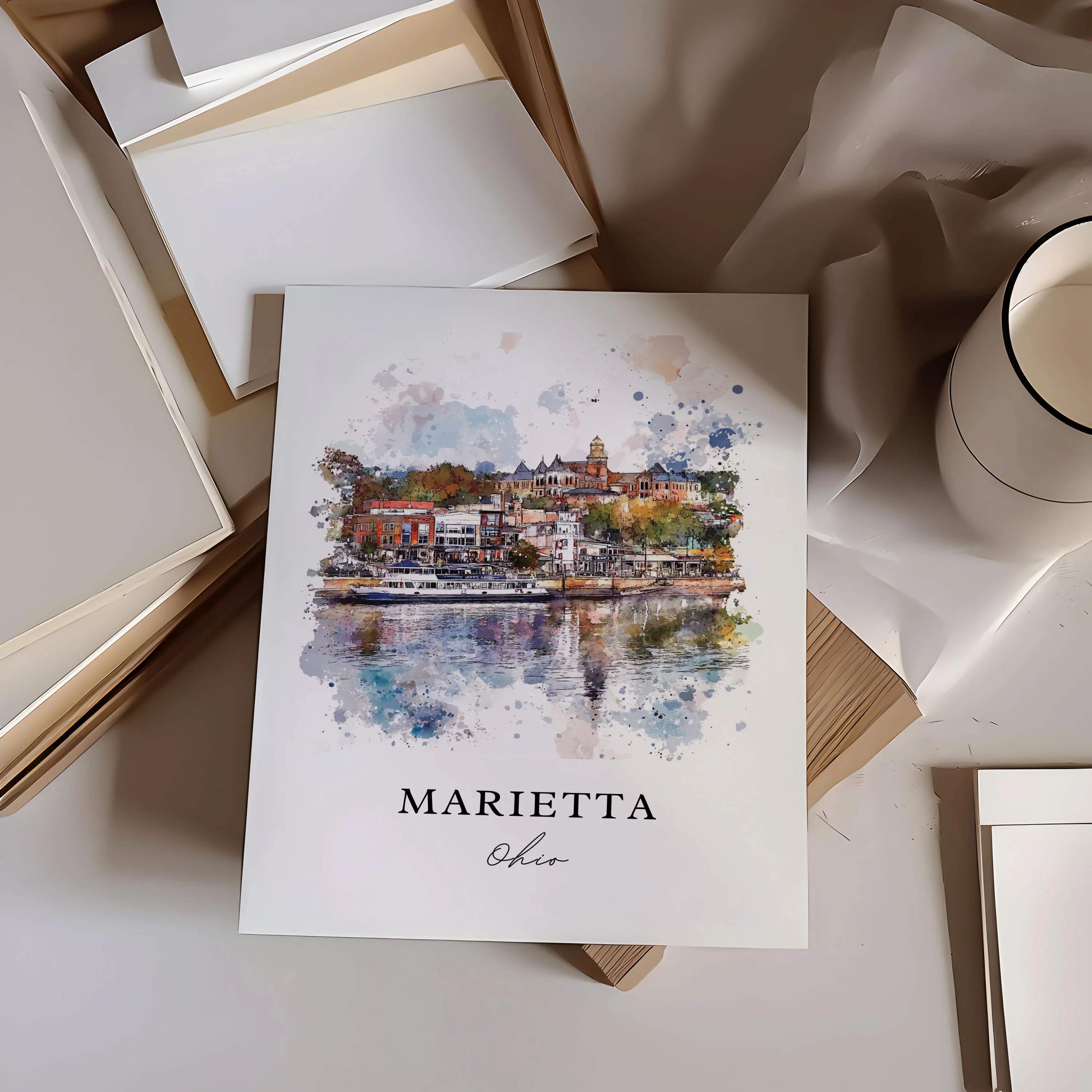 Marietta, Ohio, Ohio – Watercolor Art Print - Image 2