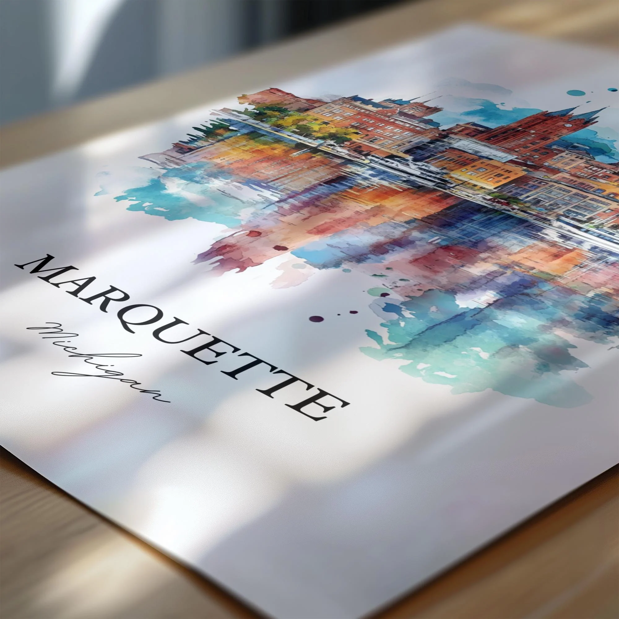 Marquette, Michigan, USA – Watercolor Art Print - Image 2