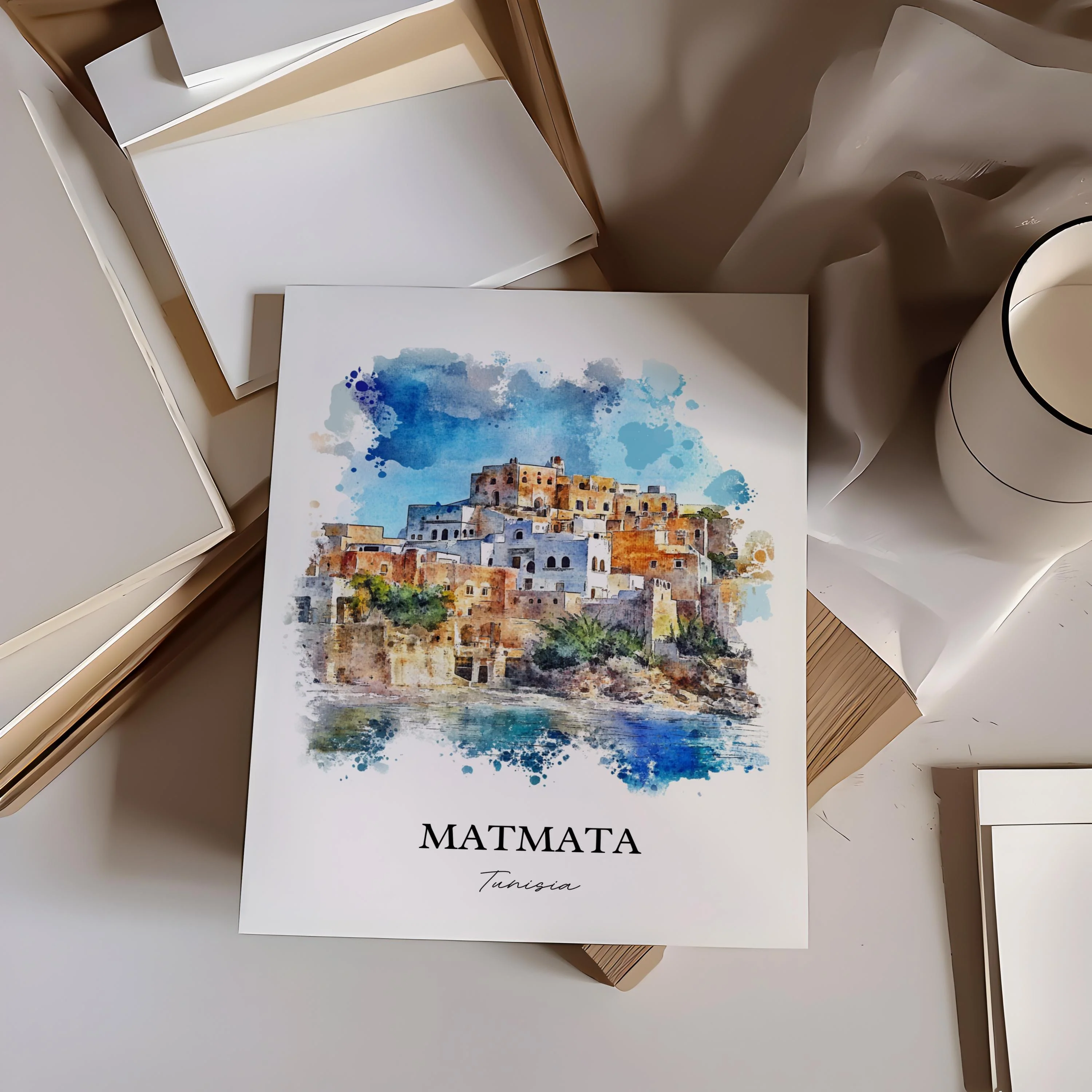 Matmata, Tunisia – Watercolor Art Print - Image 3