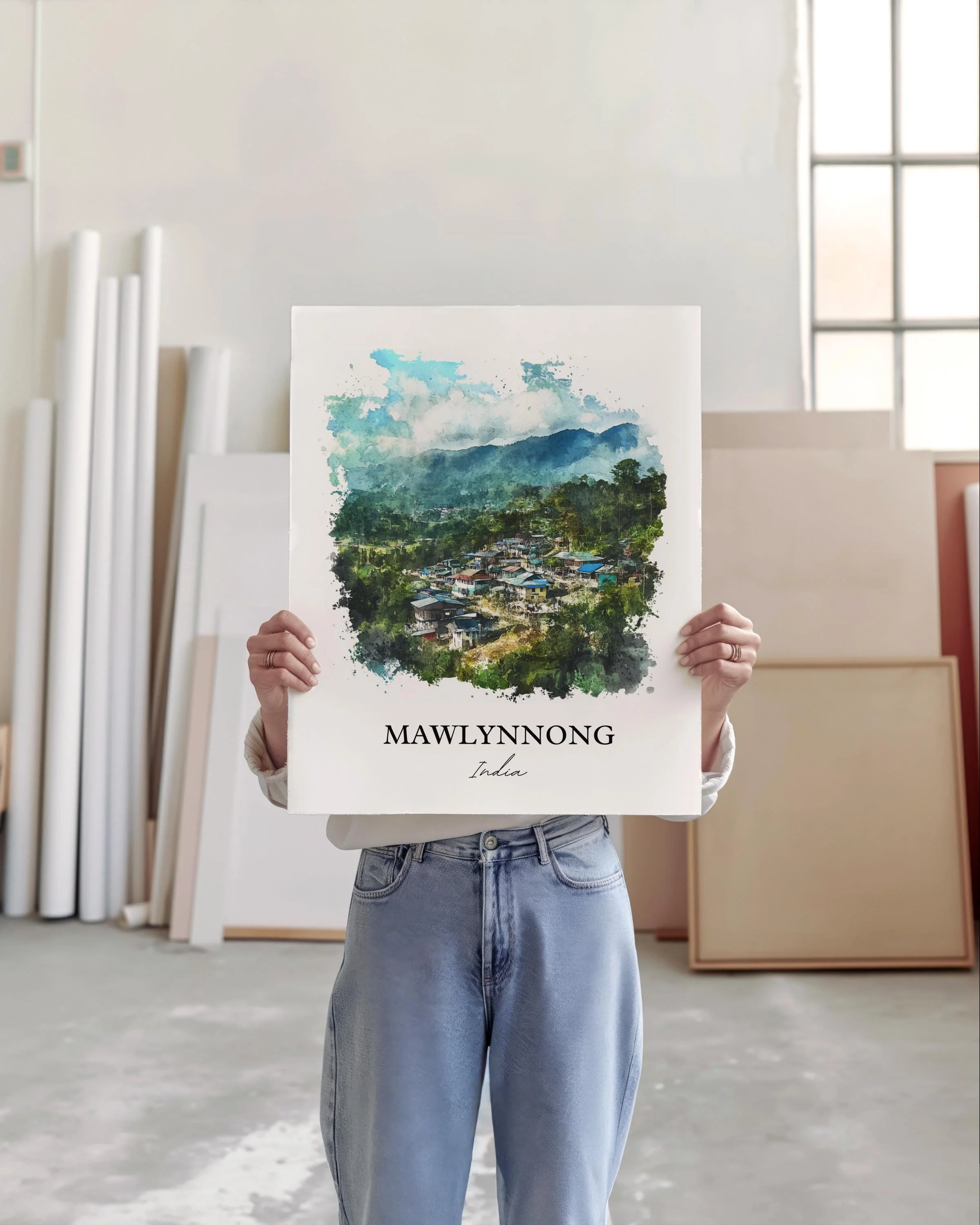 Mawlynnong, India – Watercolor Art Print - Image 4