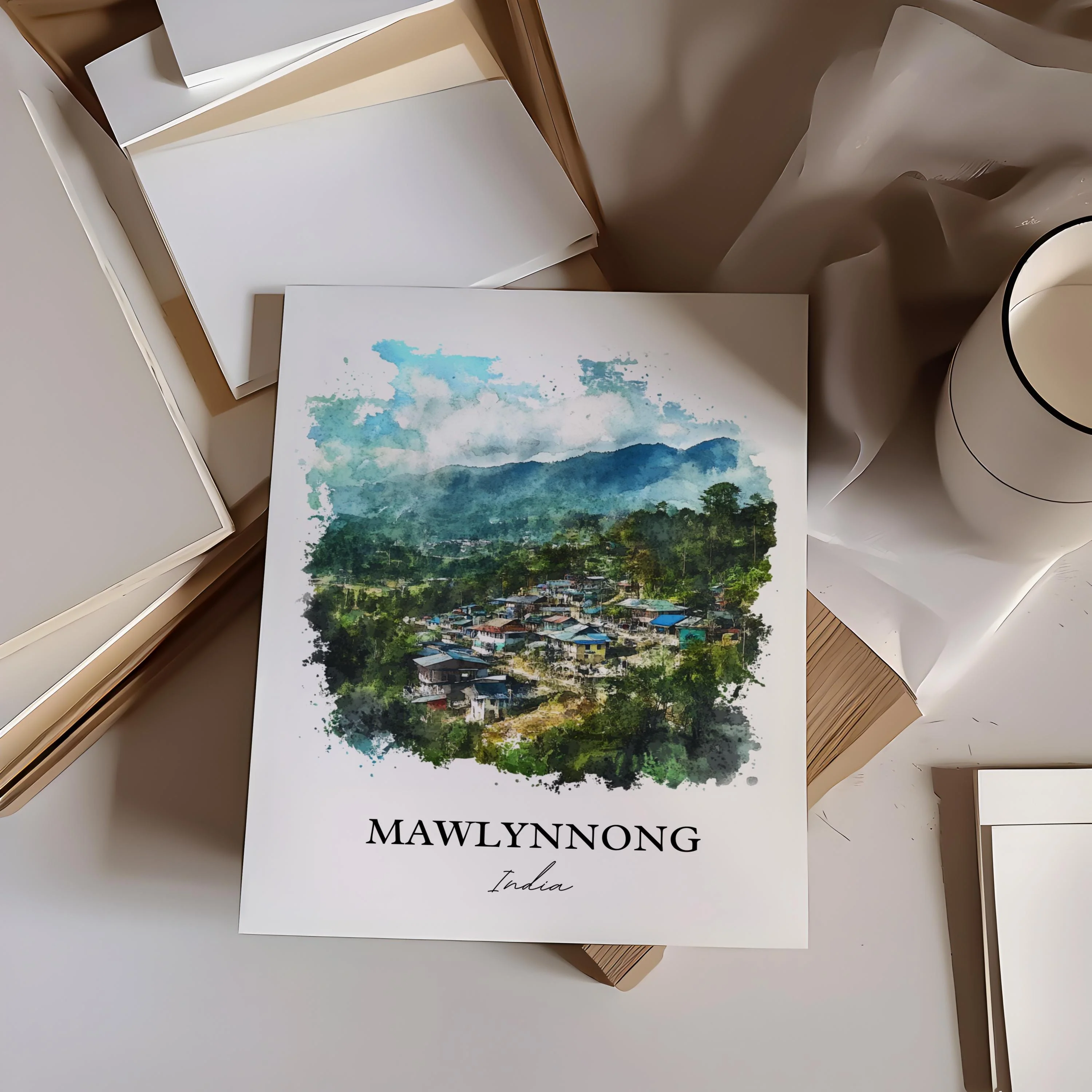 Mawlynnong, India – Watercolor Art Print - Image 5