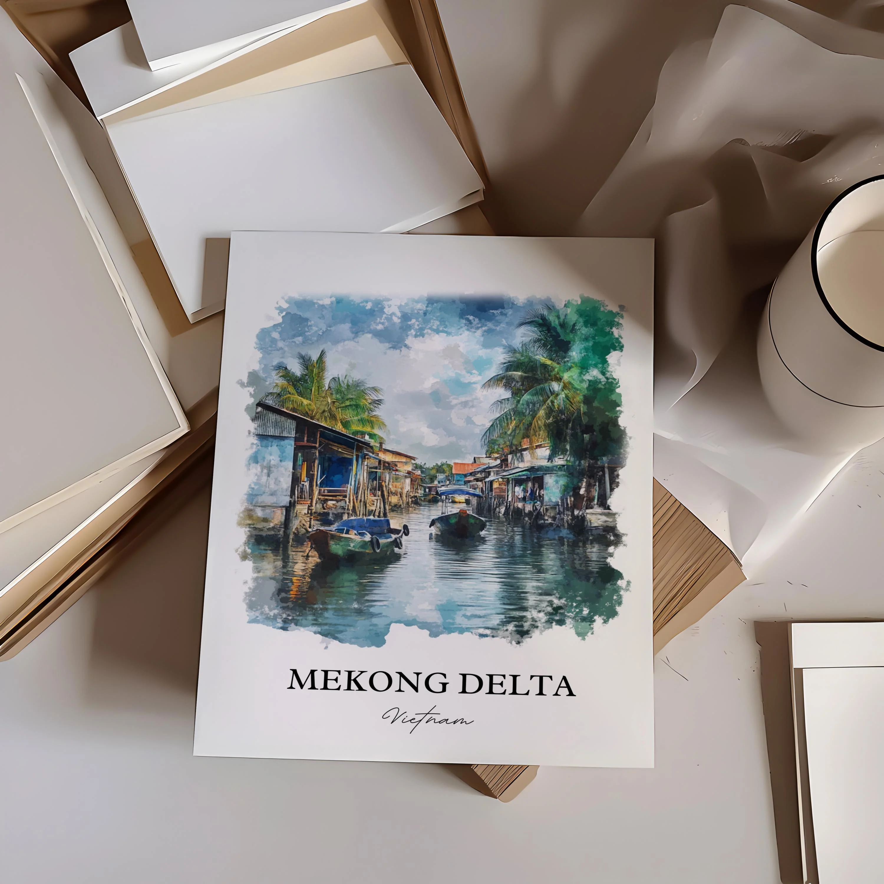 Mekong River, Vietnam – Watercolor Art Print - Image 5