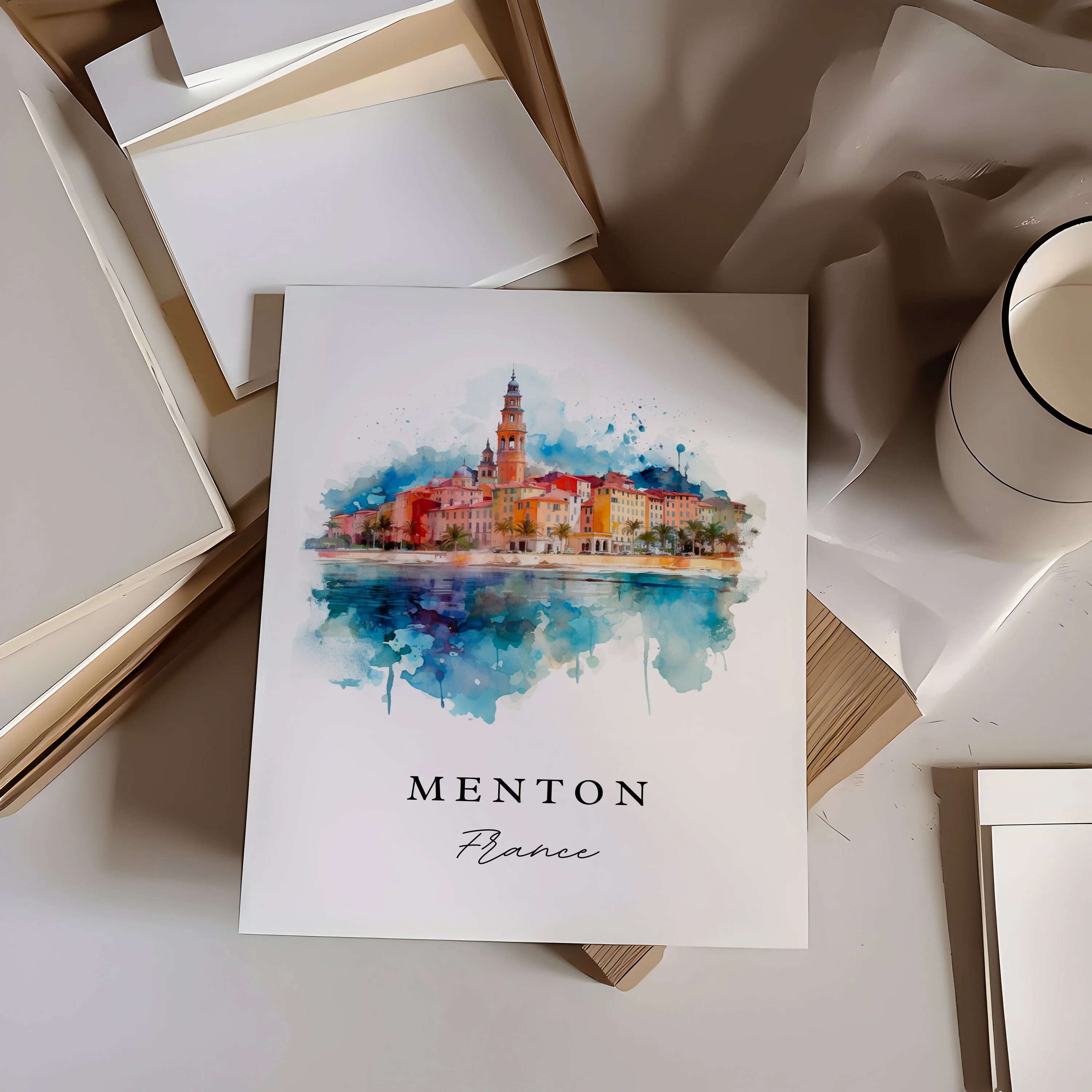 Menton, France – Watercolor Art Print - Image 2