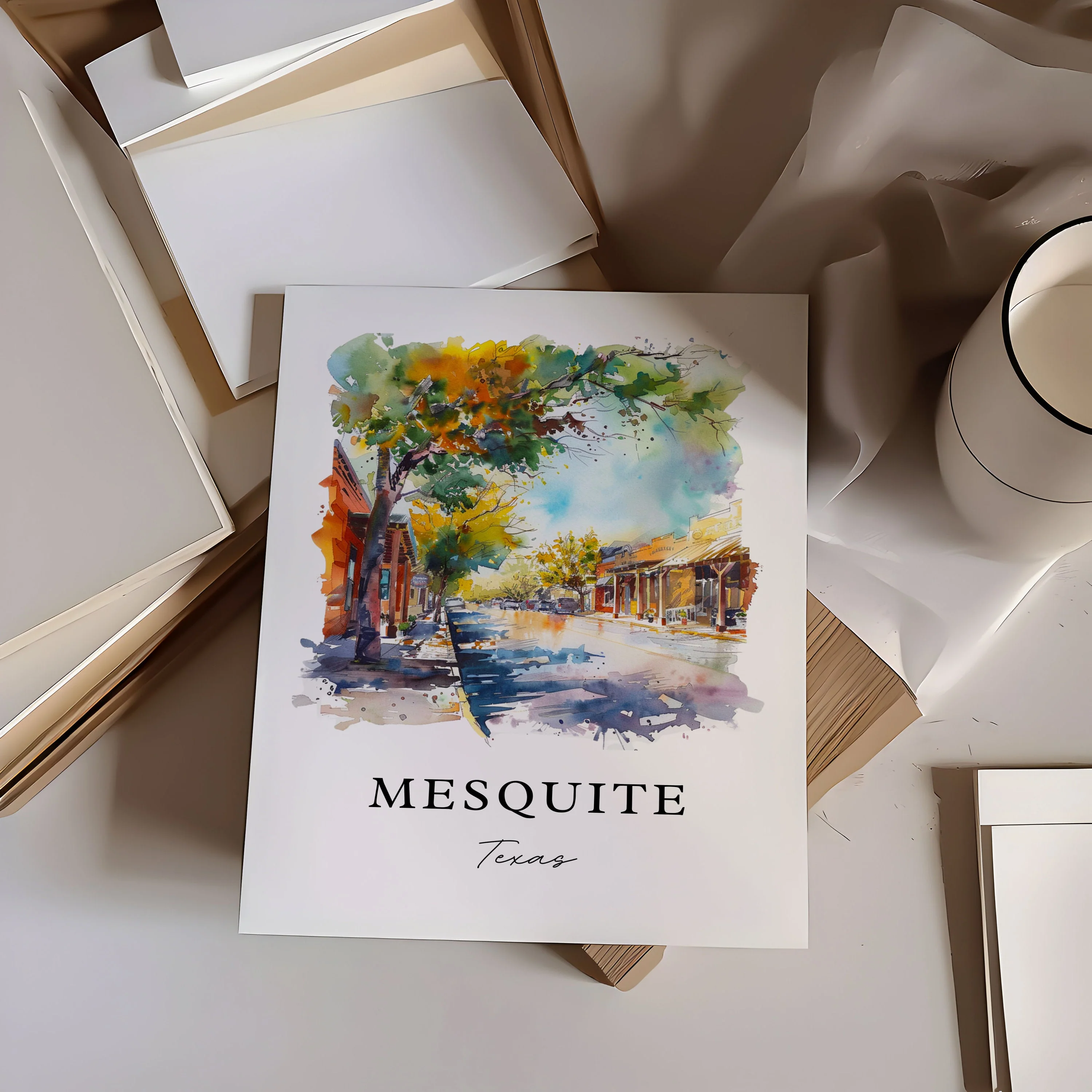 Mesquite, Texas, Texas – Watercolor Art Print - Image 2