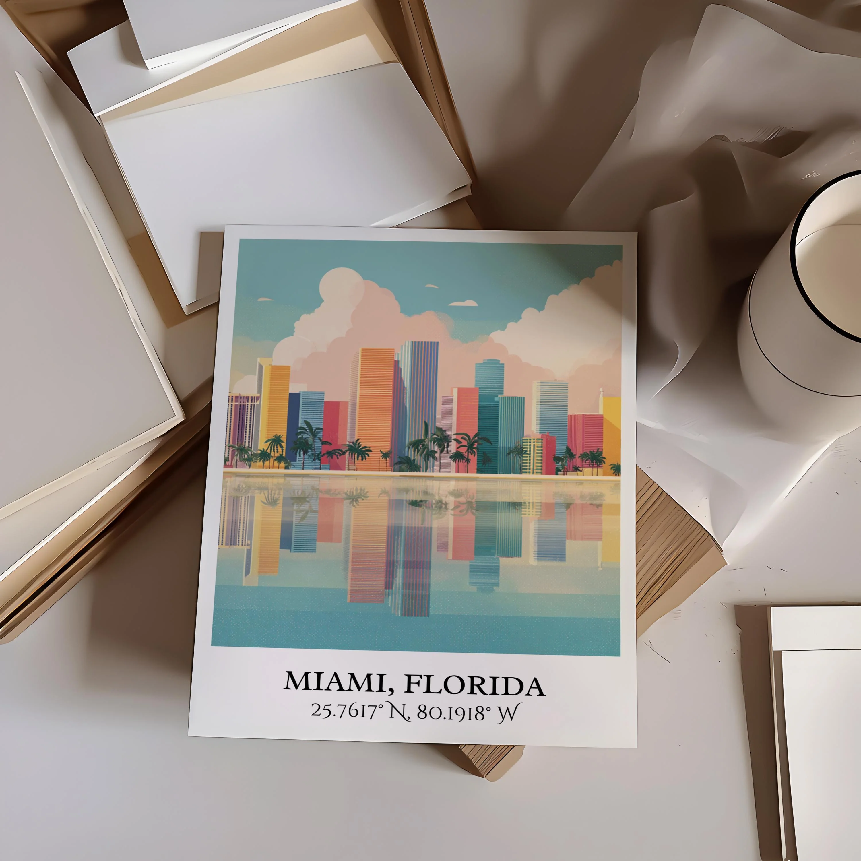 Miami, FL, USA – Watercolor Art Print - Image 2