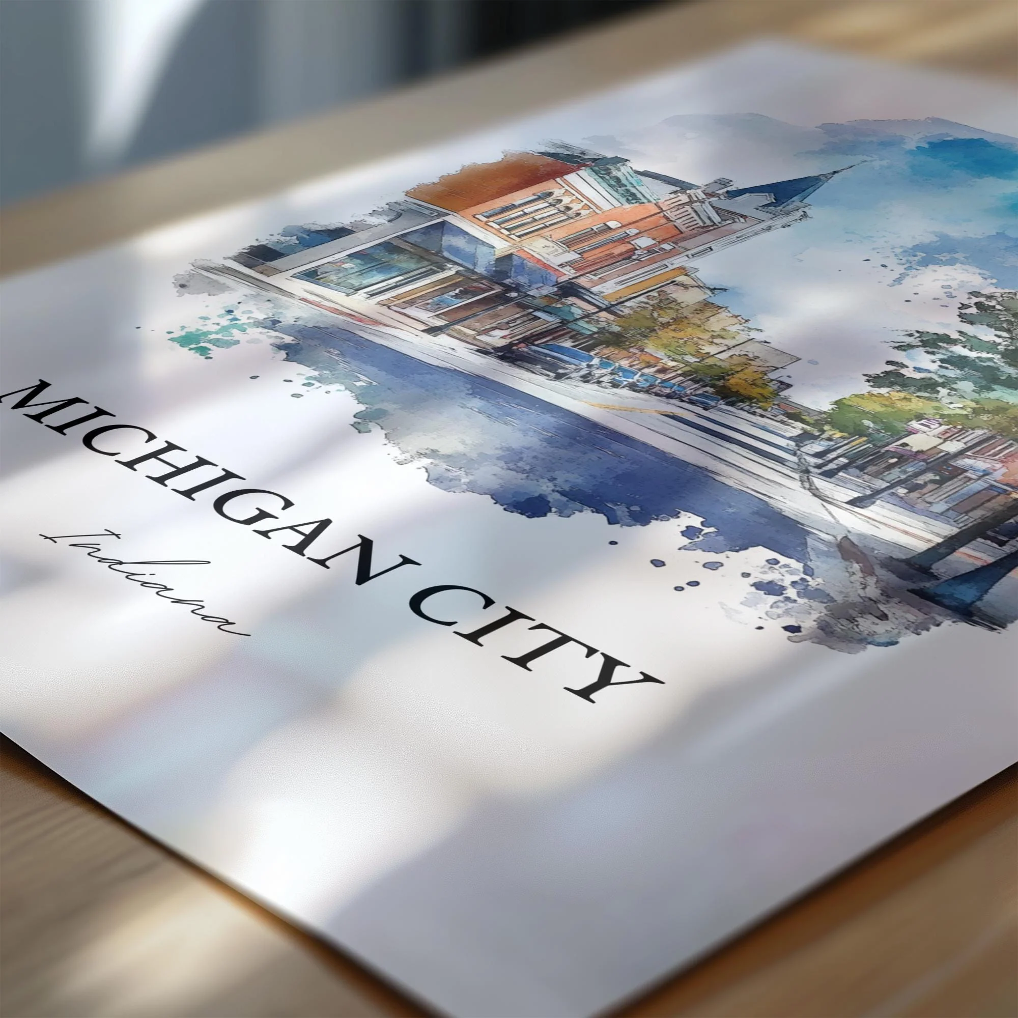Michigan City, IN, USA – Watercolor Art Print - Image 2