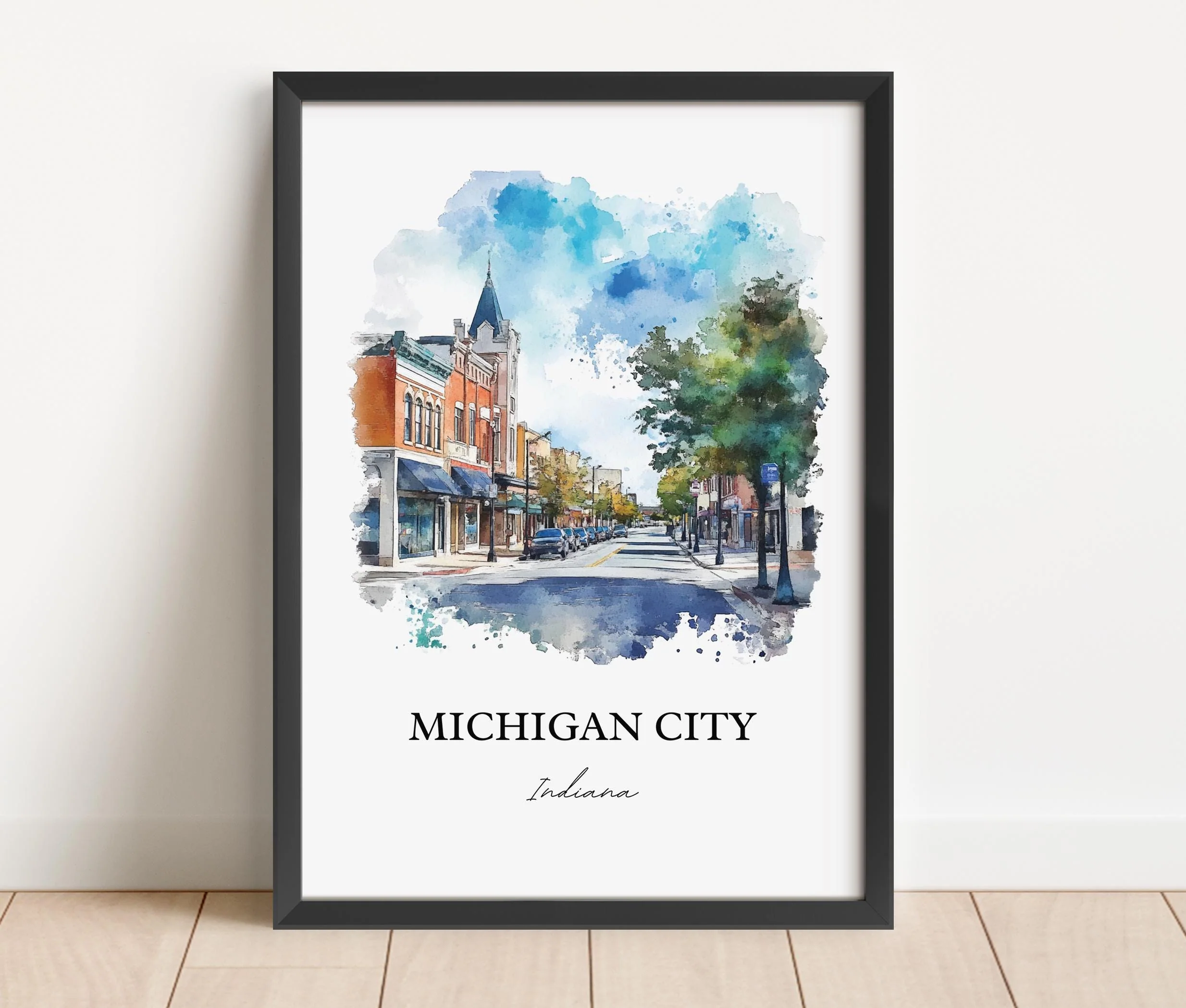 Michigan City, IN, USA – Watercolor Art Print - Image 3