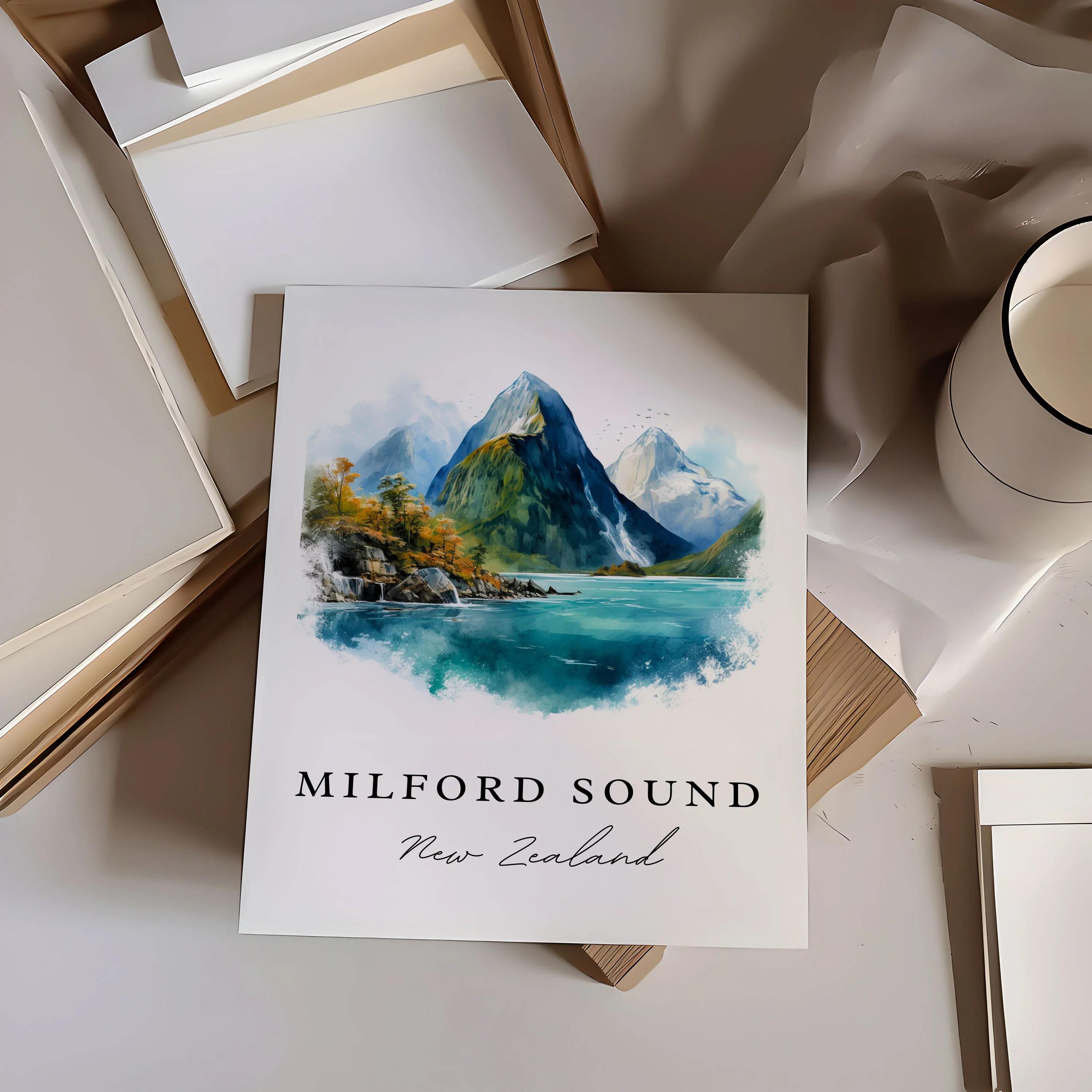 Milford Sound, New Zealand – Watercolor Art Print - Image 2