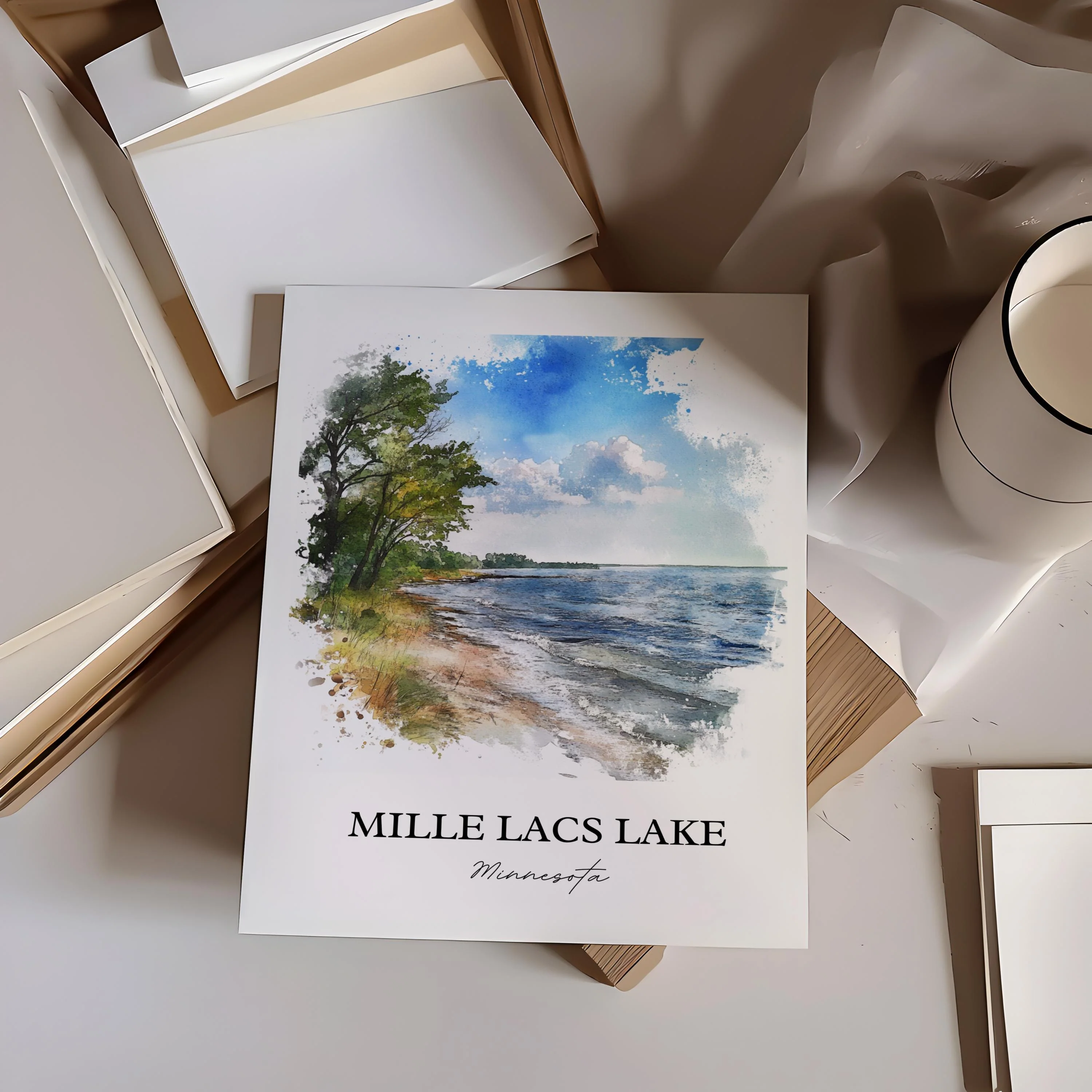 Mille Lacs Lake, Minnesota, USA – Watercolor Art Print - Image 5