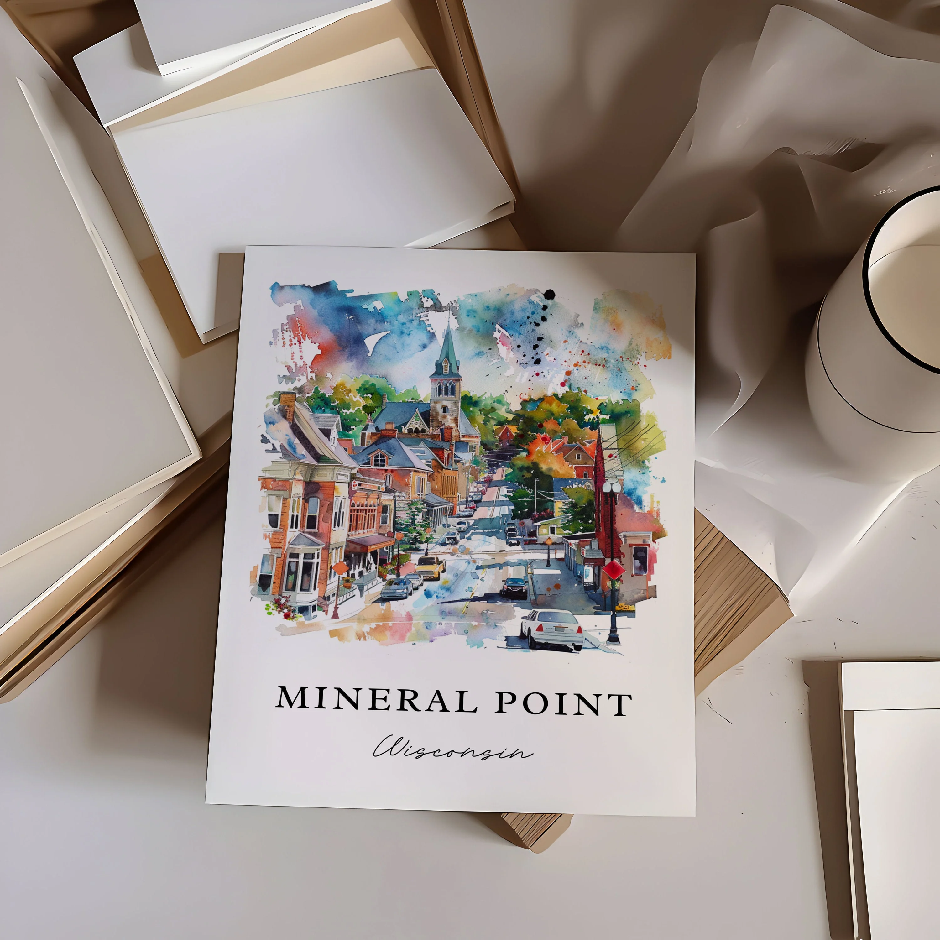 Mineral Point, Wisconsin, WI – Watercolor Art Print - Image 2