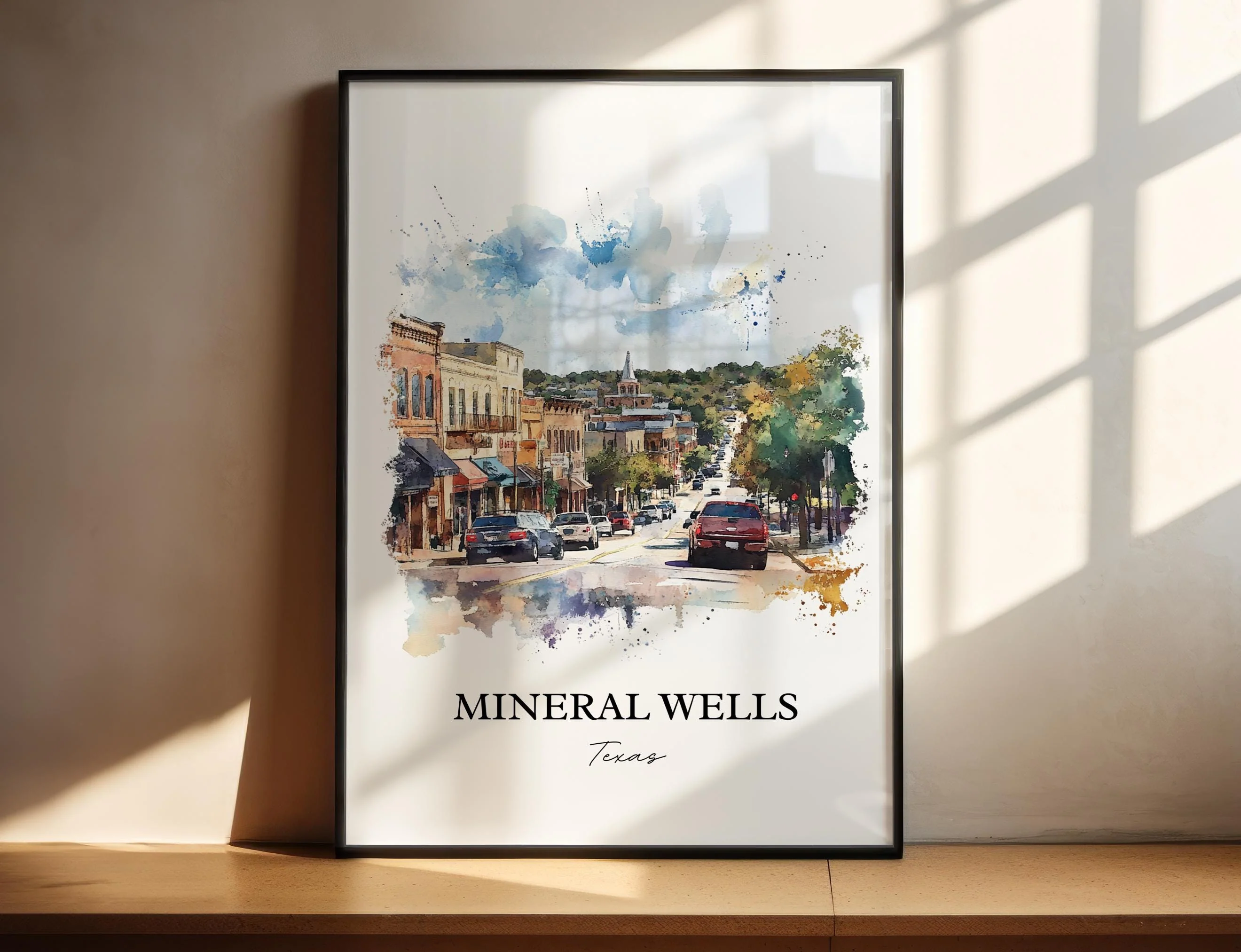 Mineral Wells, TX, USA – Watercolor Art Print