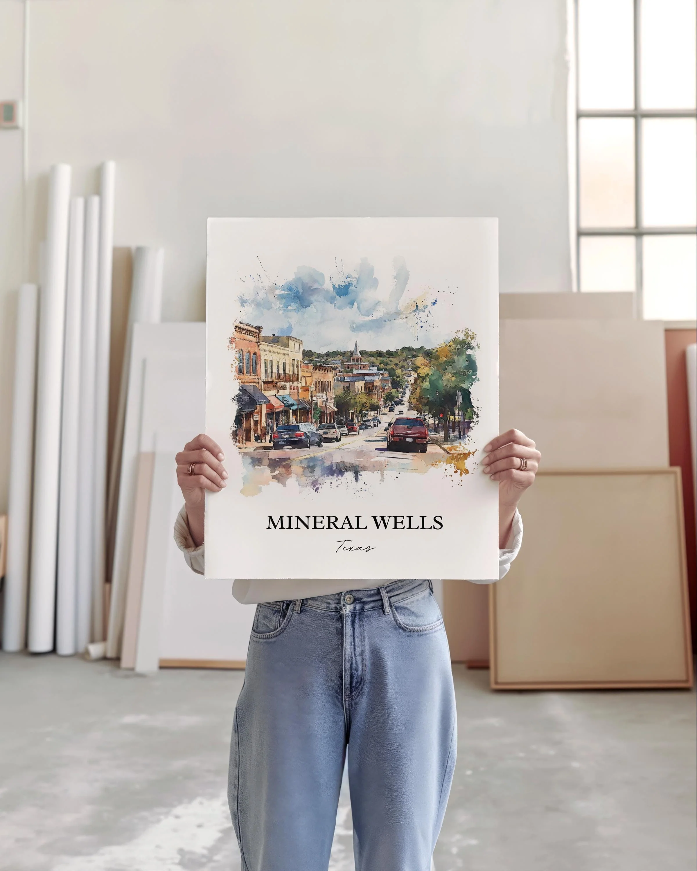 Mineral Wells, TX, USA – Watercolor Art Print - Image 4