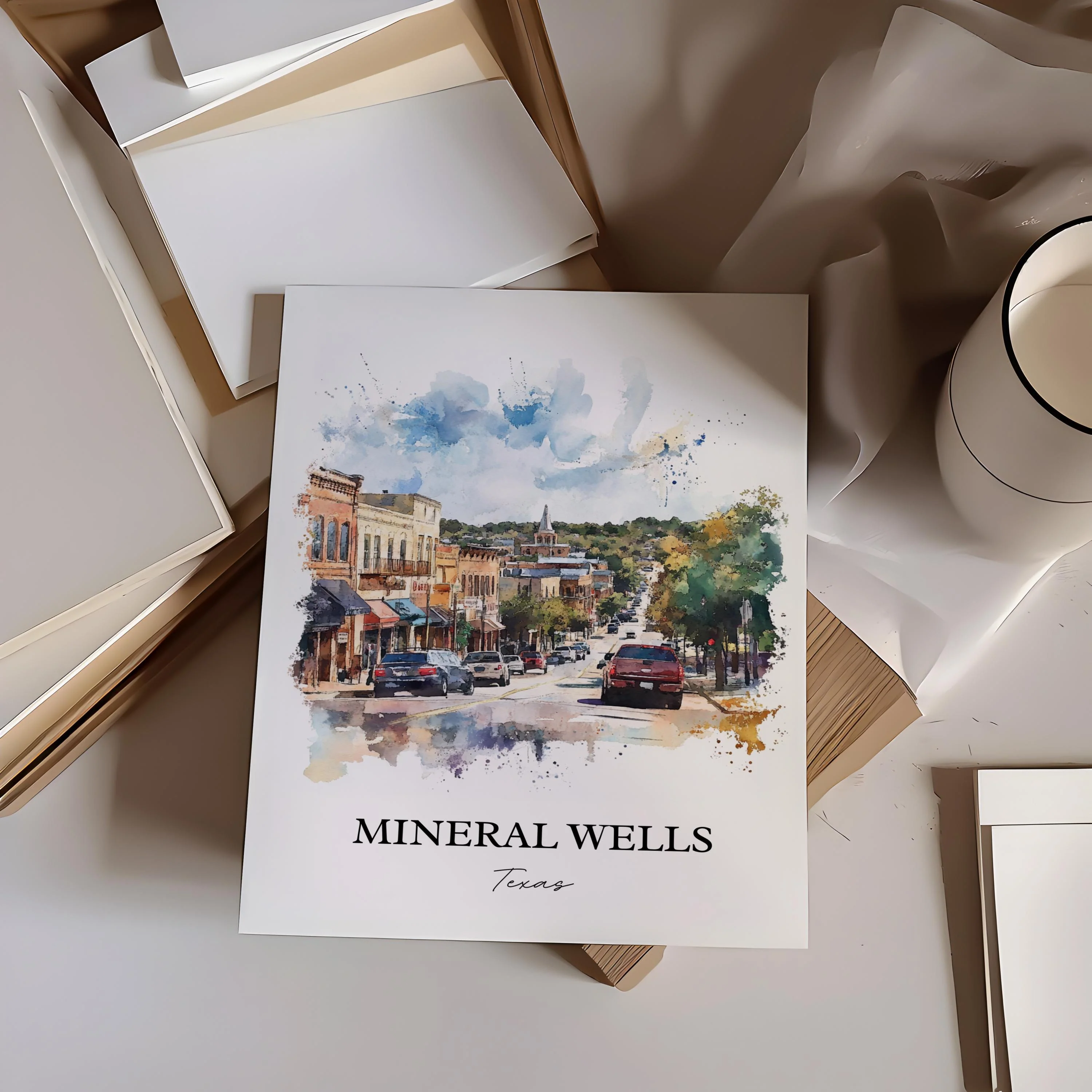 Mineral Wells, TX, USA – Watercolor Art Print - Image 5