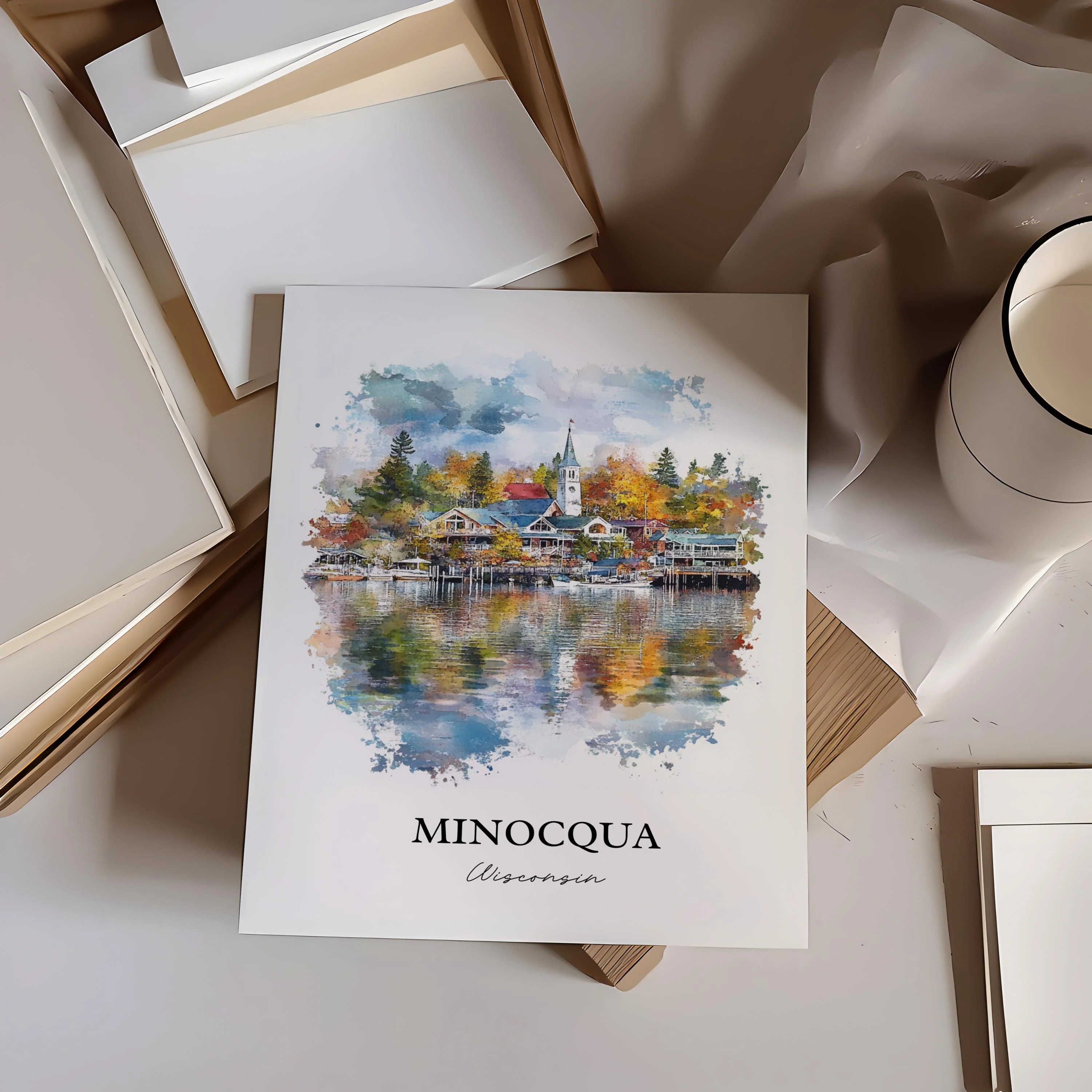 Minocqua, Wisconsin, USA – Watercolor Art Print - Image 4