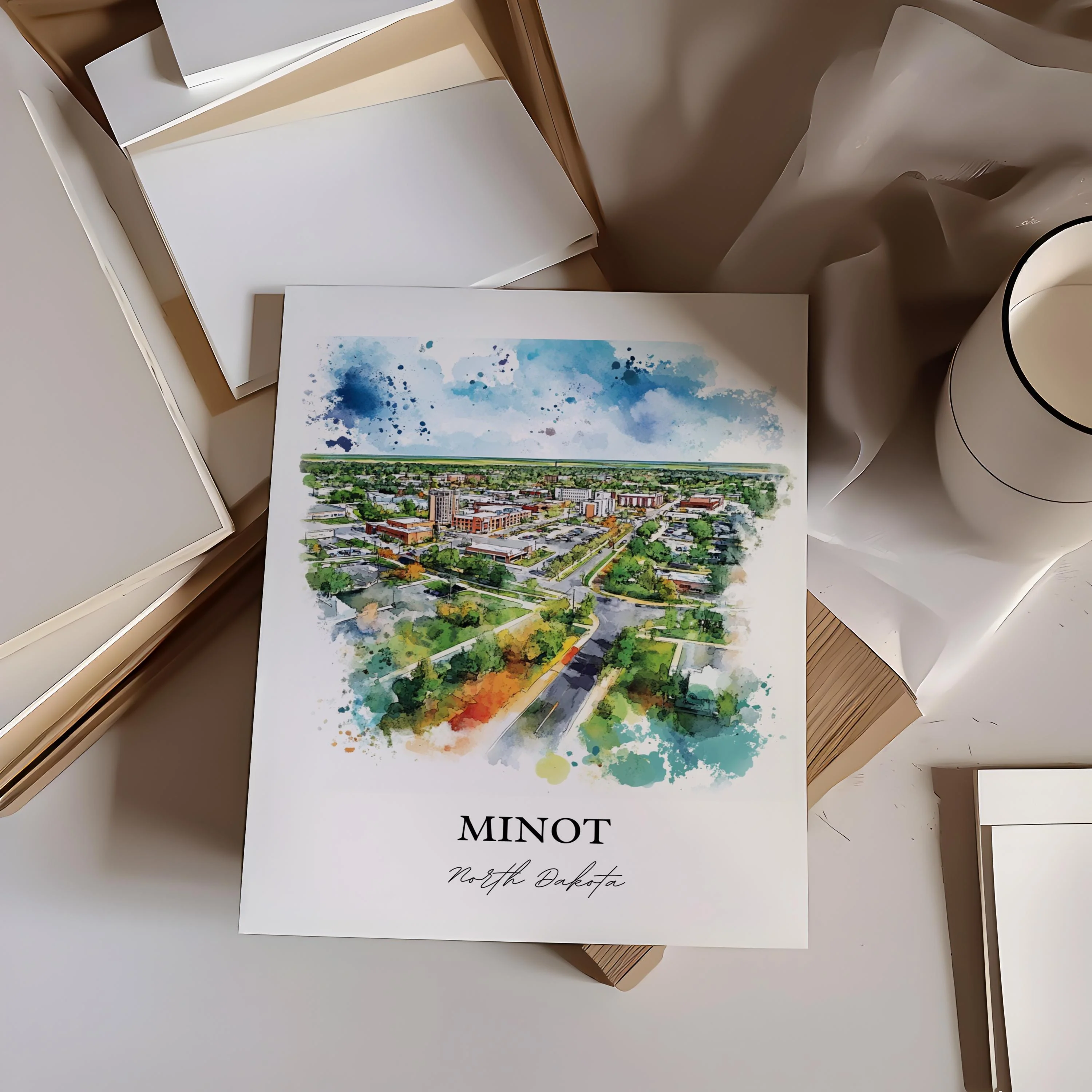 Minot, ND, USA – Watercolor Art Print - Image 6
