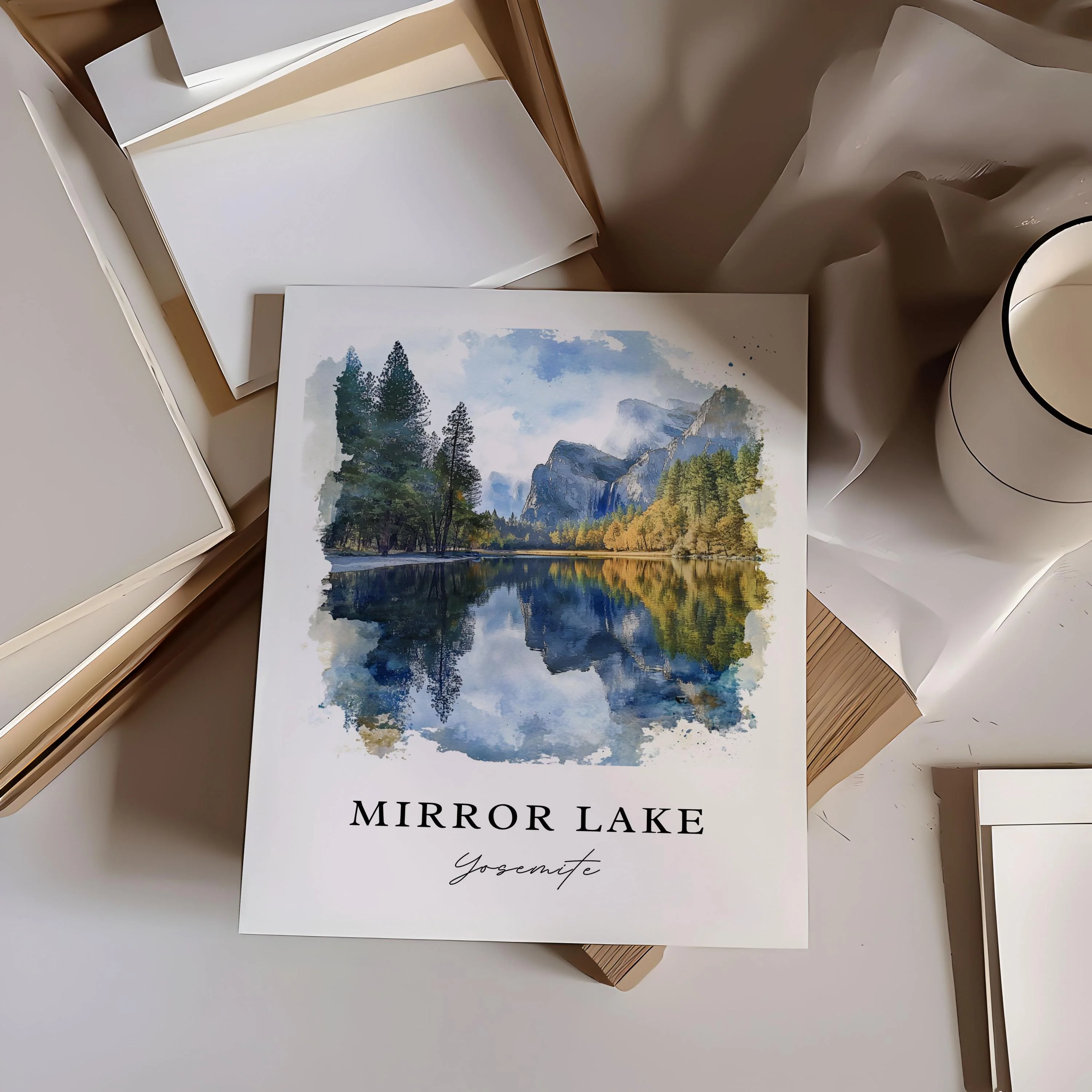 Mirror Lake, Yosemite National Park, USA – Watercolor Art Print - Image 2